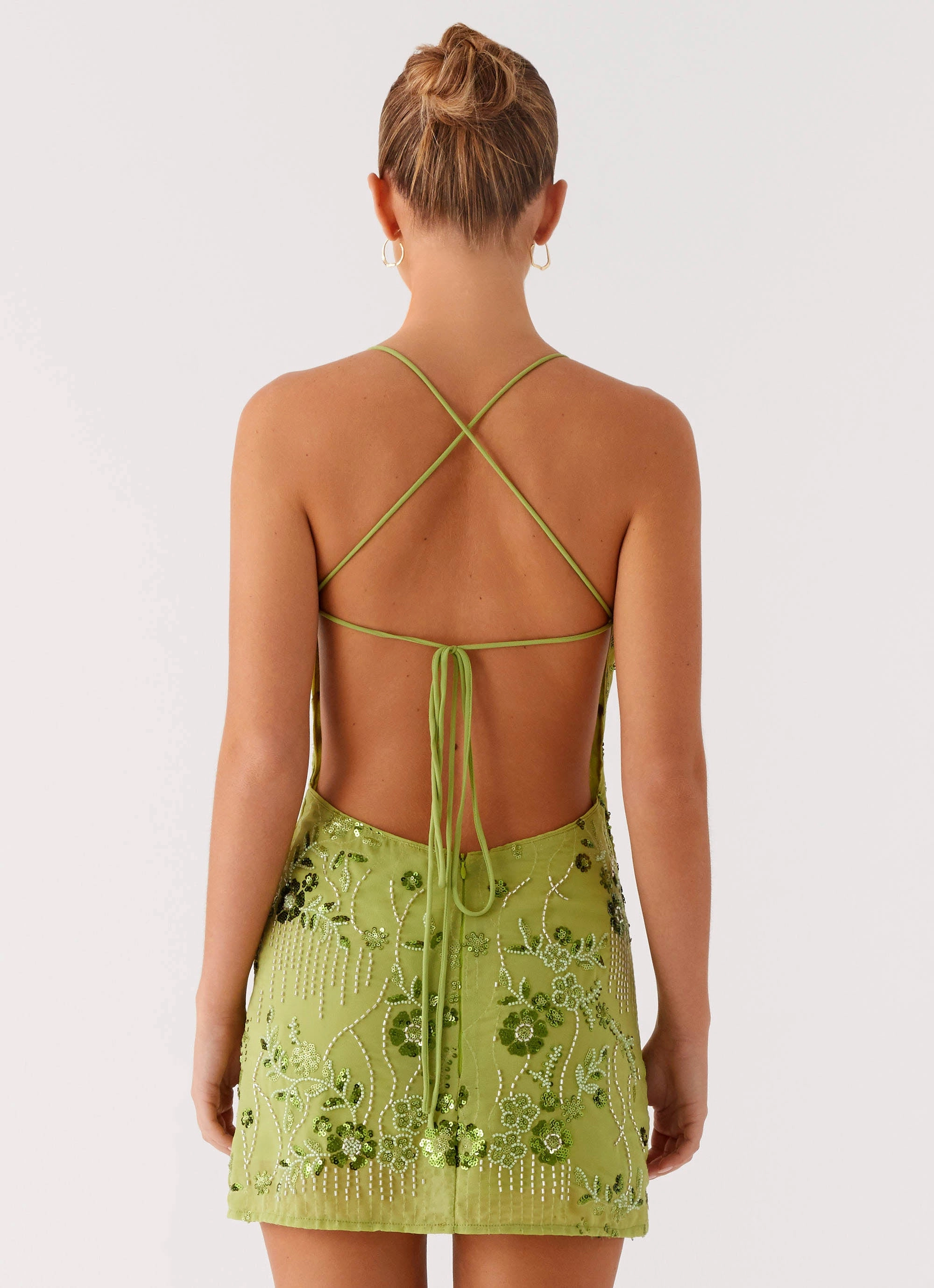 Vietta Sequin Cami Mini Dress - Lime Day Glow Garden Scene
