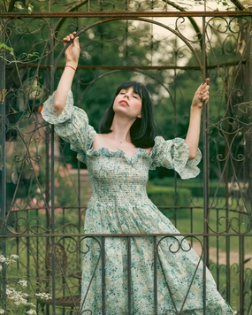 Vines 25| Floral linen dress Chilly Day Wear AbrasionResistantPanels