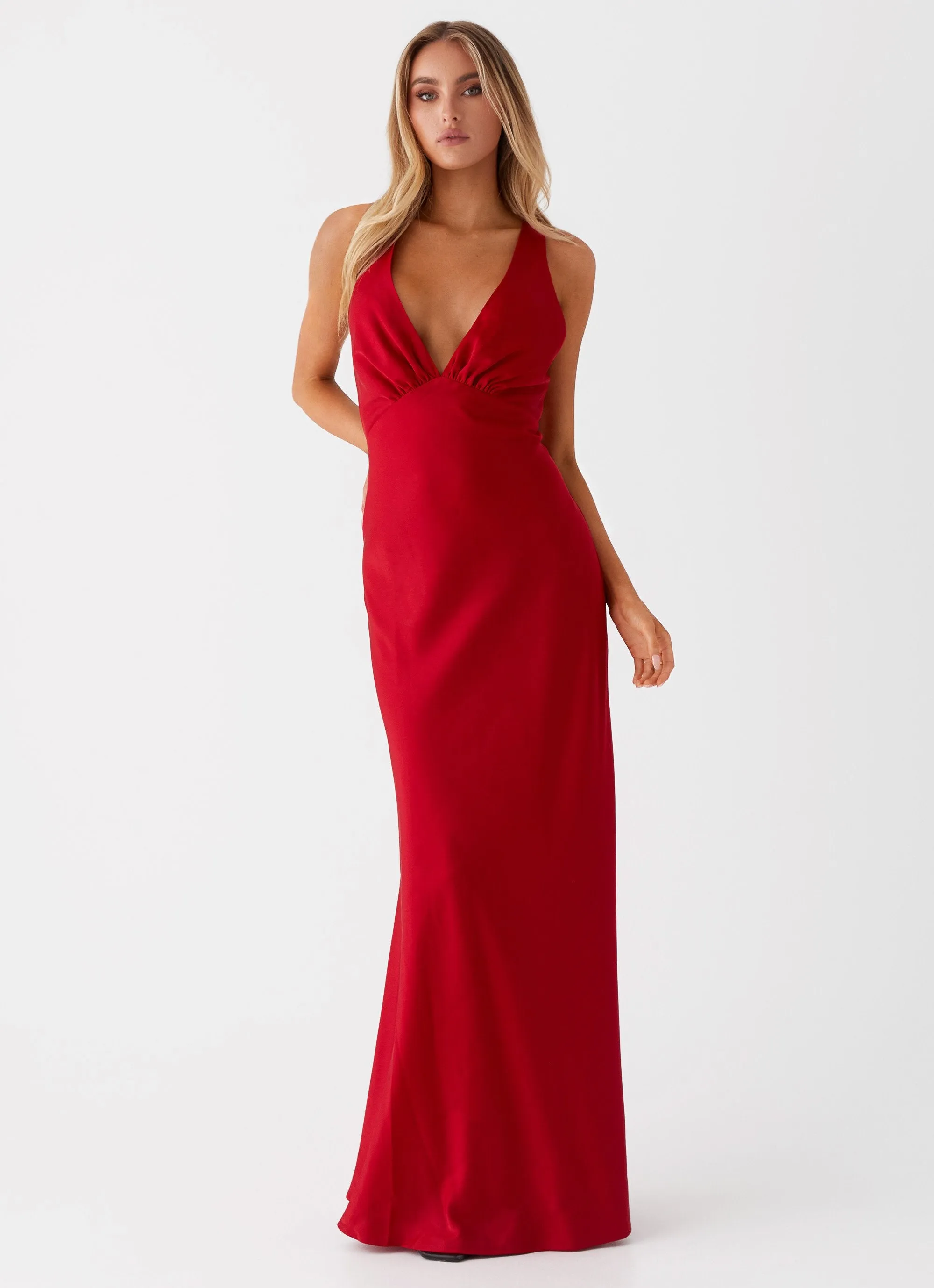 Lace-Edge Slyvia Maxi Dress - Red
