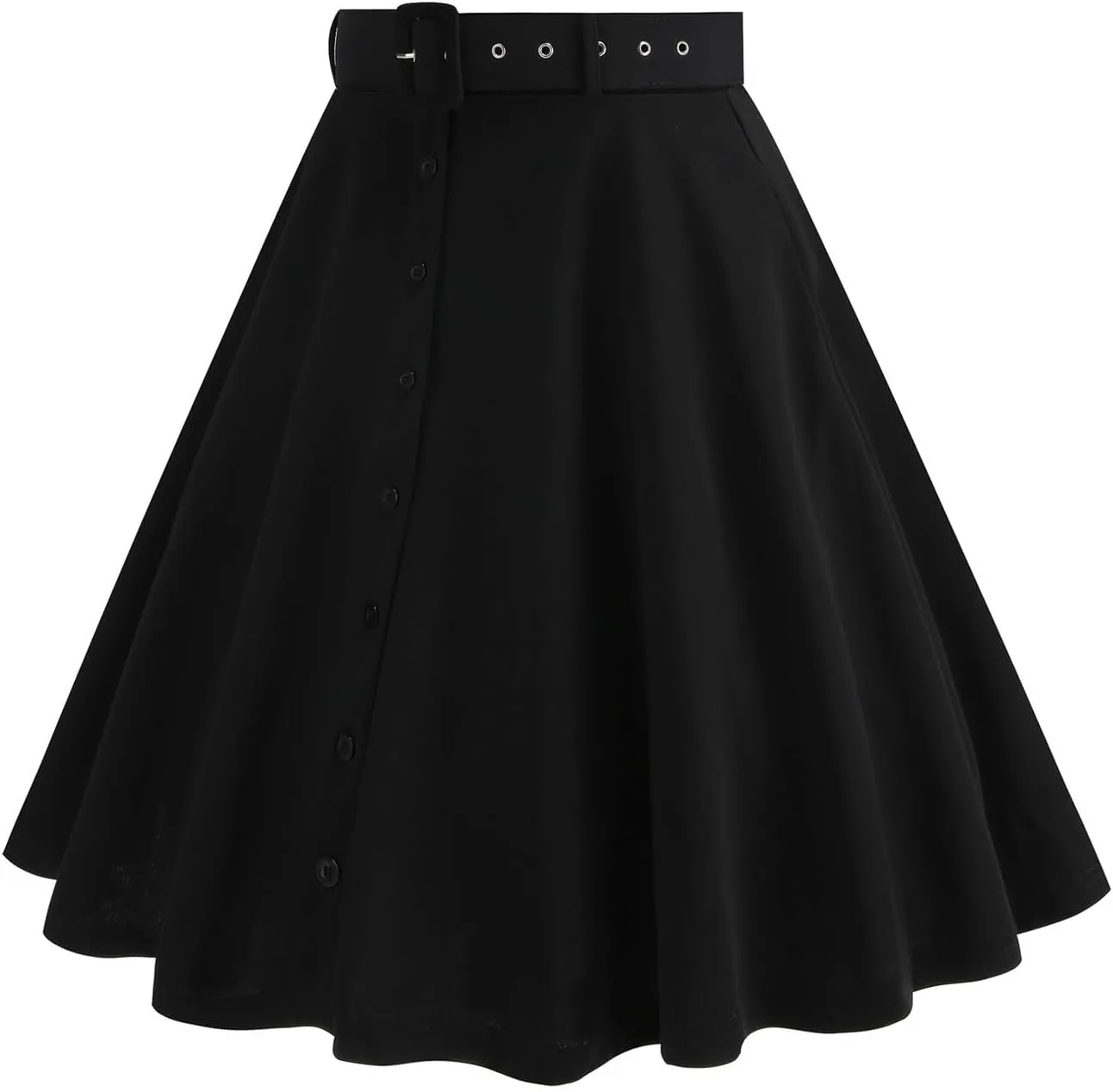 Vintage Button Down Ruffle Midi Skirt for Women High Waist Pleated Knee Length Skirt Casual Business A Line Skirts