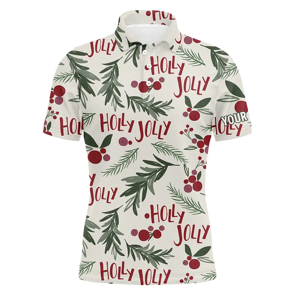 Vintage Christmas Tropical Mens Golf Polo Shirt Custom Name Golf Shirts For Men