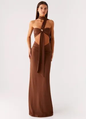 Olive Bloom Maxi Dress - Chocolate Date-Night