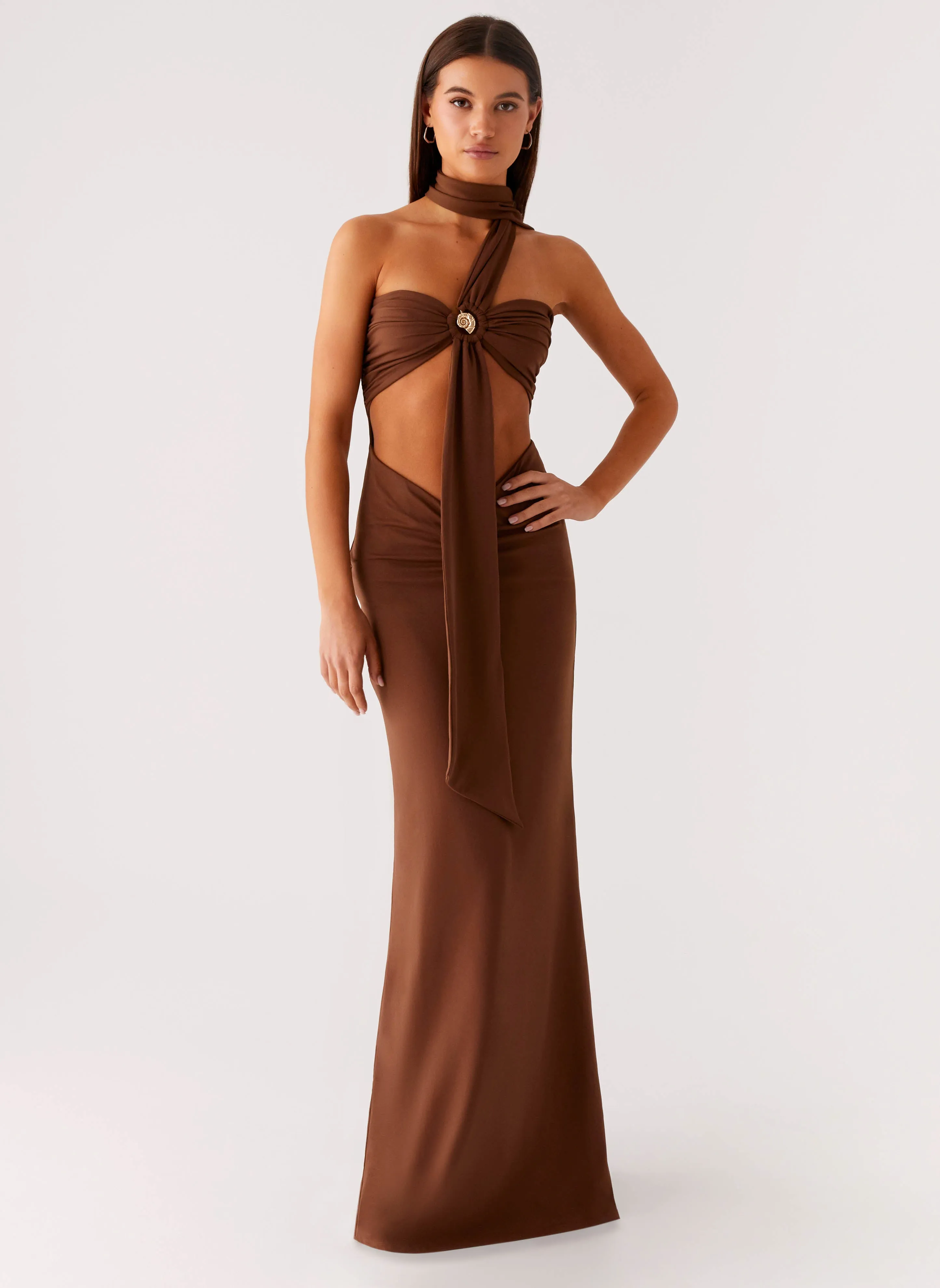 Olive Bloom Maxi Dress - Chocolate Layered-Look Non-Iron