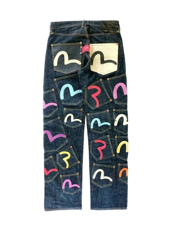 Vintage Letters Zipper Loose Fit Jeans