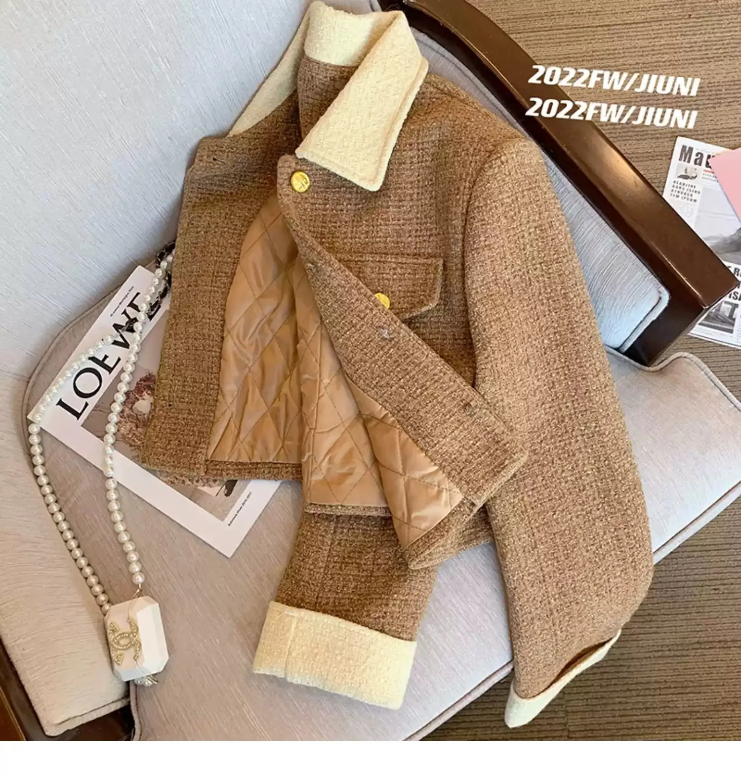 Vintage Tweed Coffee Padded Jacket