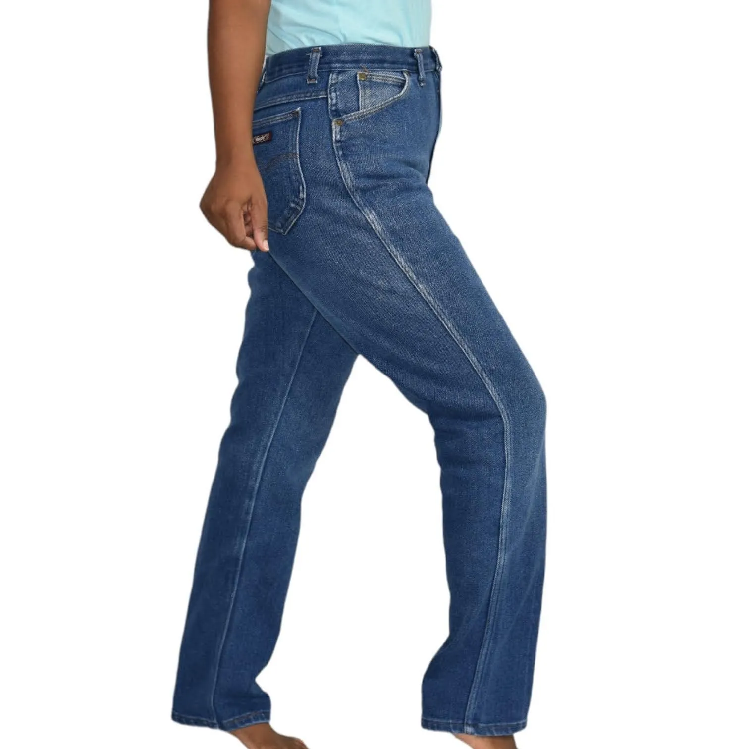 Vintage Wrangler Jeans High Waisted Straight Mom Medium Wash Blue Denim Size 28