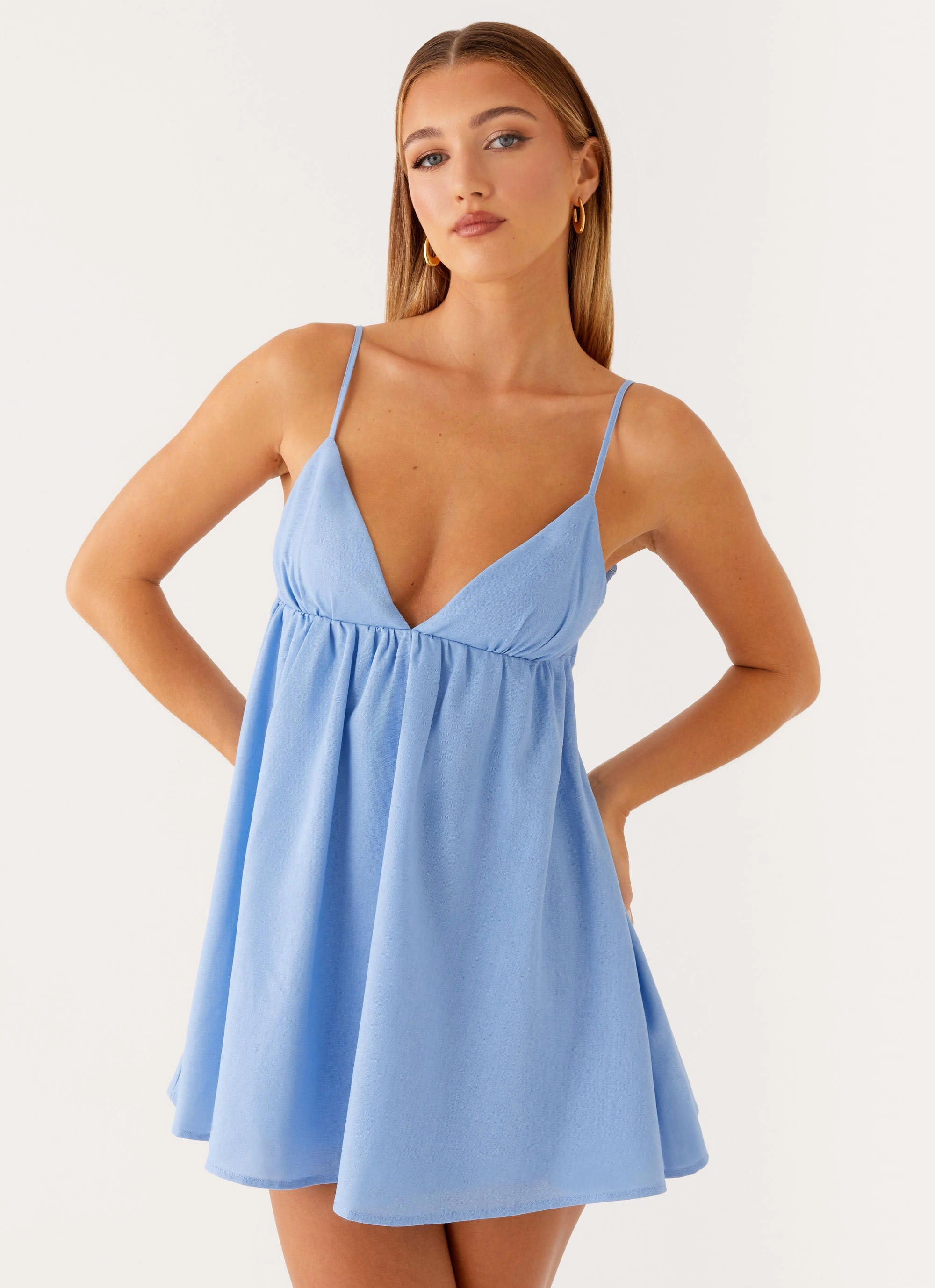 Comfy and Cozy Scalloped-Edge Greer Mini Dress - Blue
