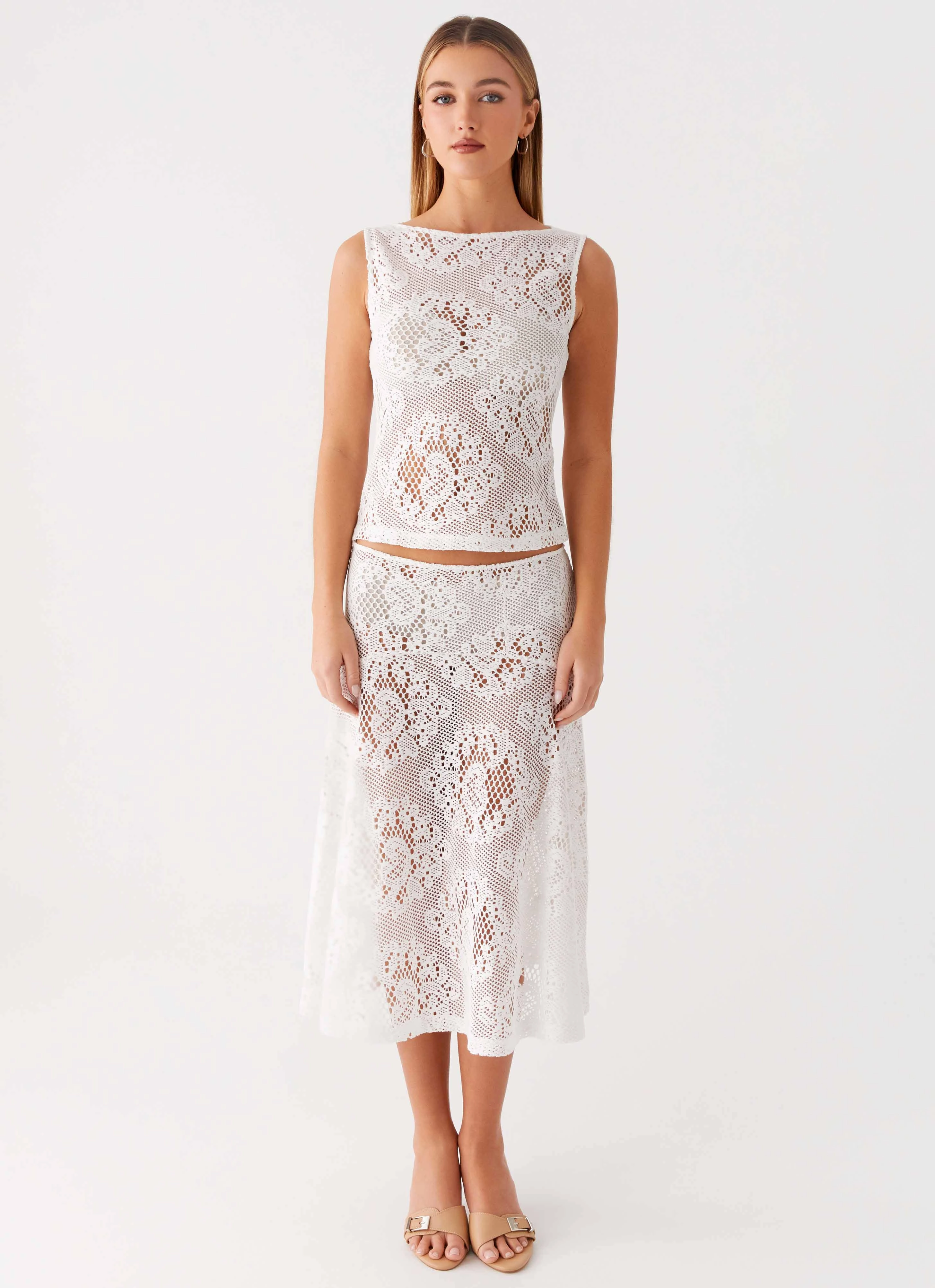 Virelle Lace Midi Skirt - Ivory AntibacterialCoating Adjustable loop