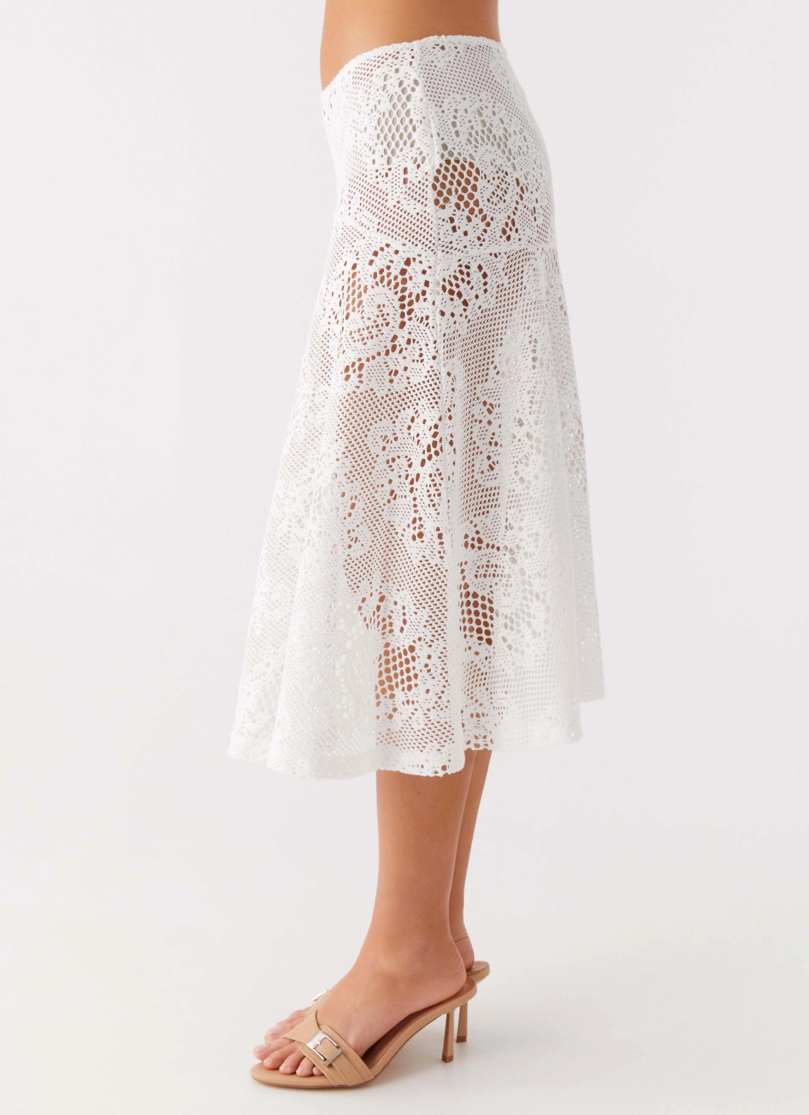 Virelle Lace Midi Skirt - Ivory Stretch Comfort