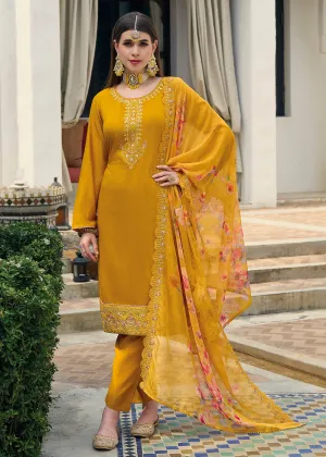 Viscose Silk Bright Yellow Pakistani Pant Style Salwar Suit