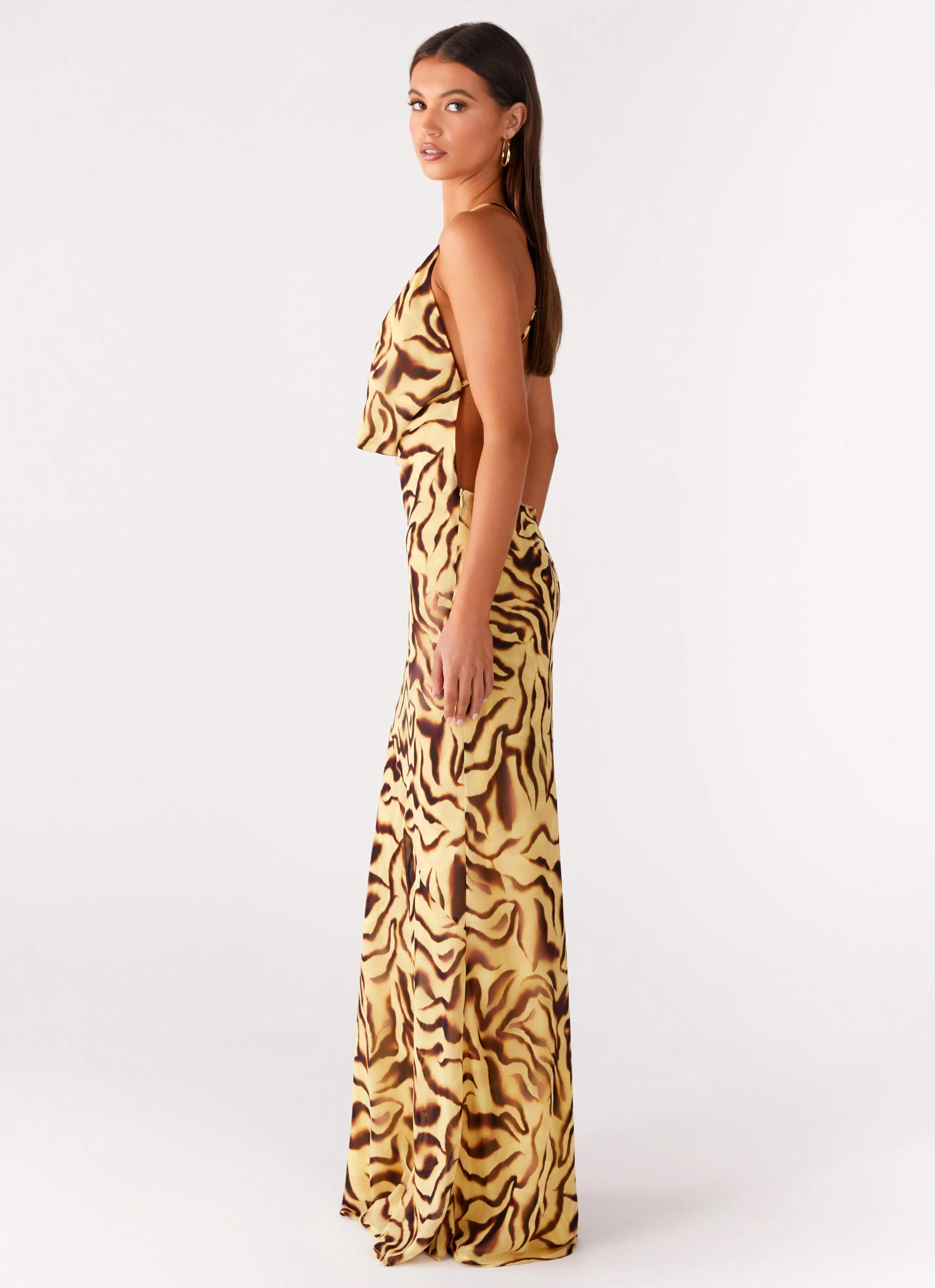 Cool Draping Perfect For Work Viva Lune Maxi Dress - Laguna Print