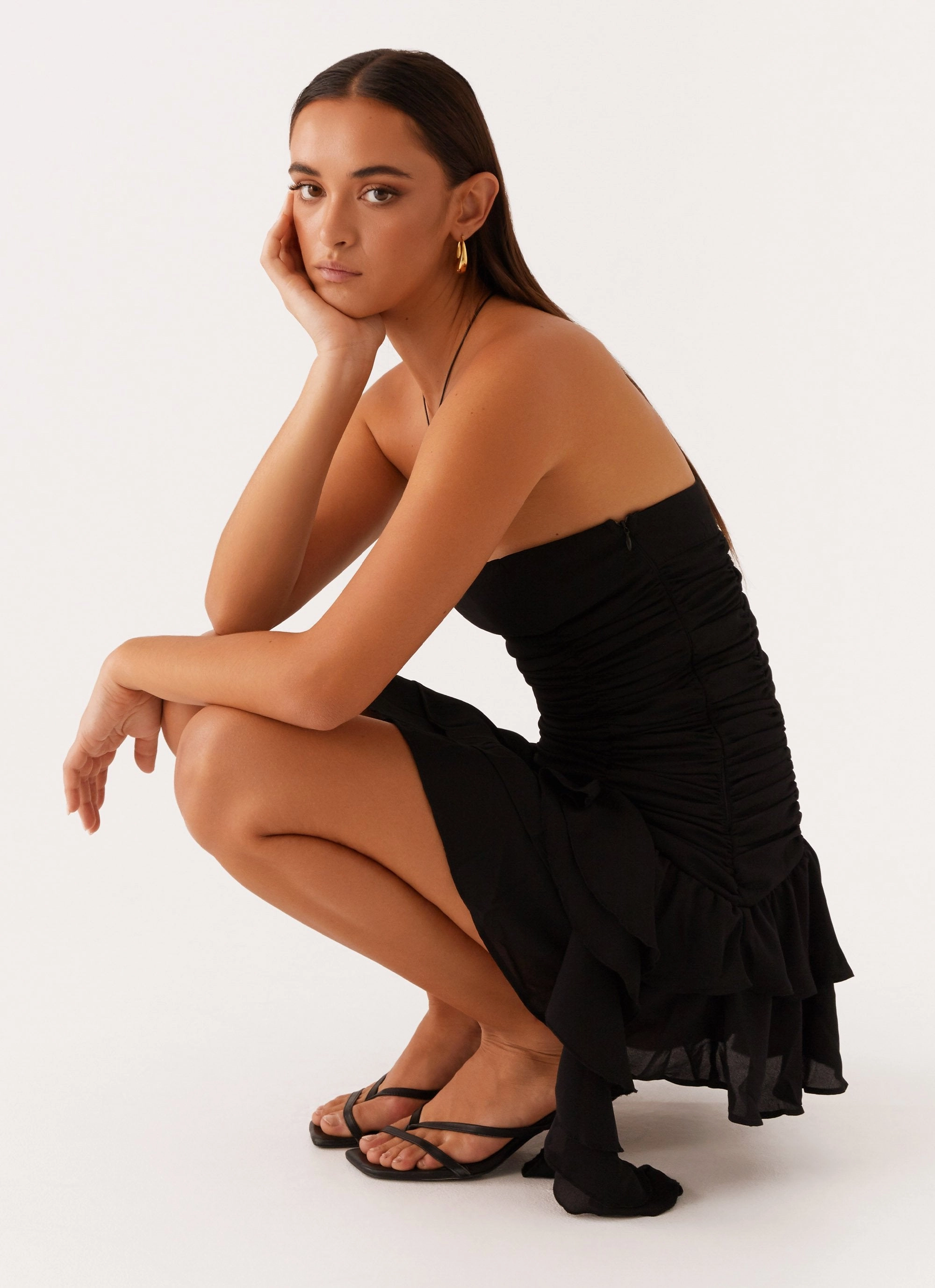 Viviana Mini Dress - Black Sculpted Detail Smart and Sleek