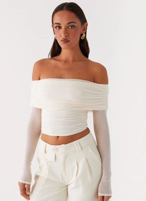 Non Chafing Side Seams Vivianne Off Shoulder Top - Ivory