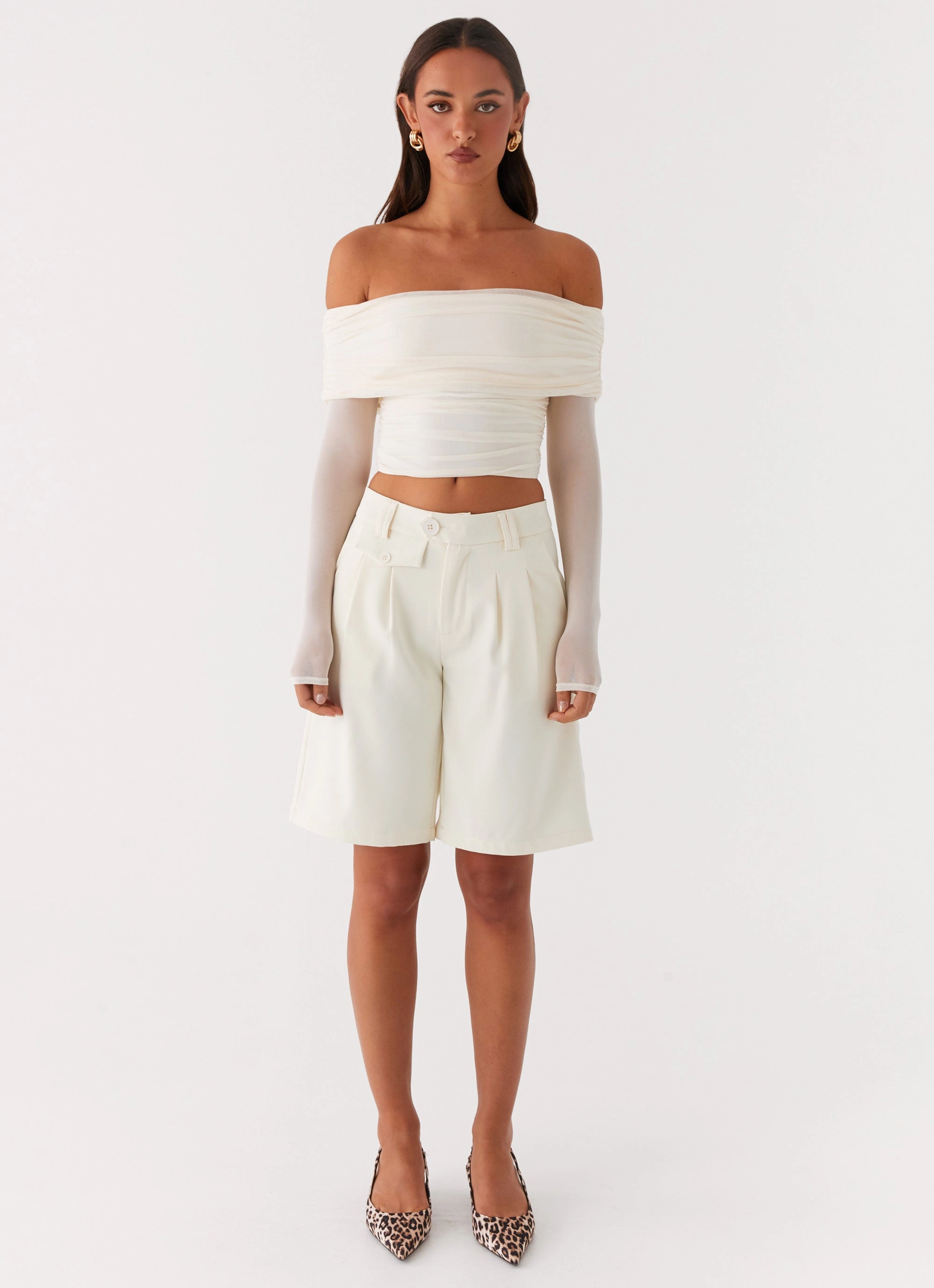 Odor Control Finish HiddenStoragePocket Vivianne Off Shoulder Top - Ivory