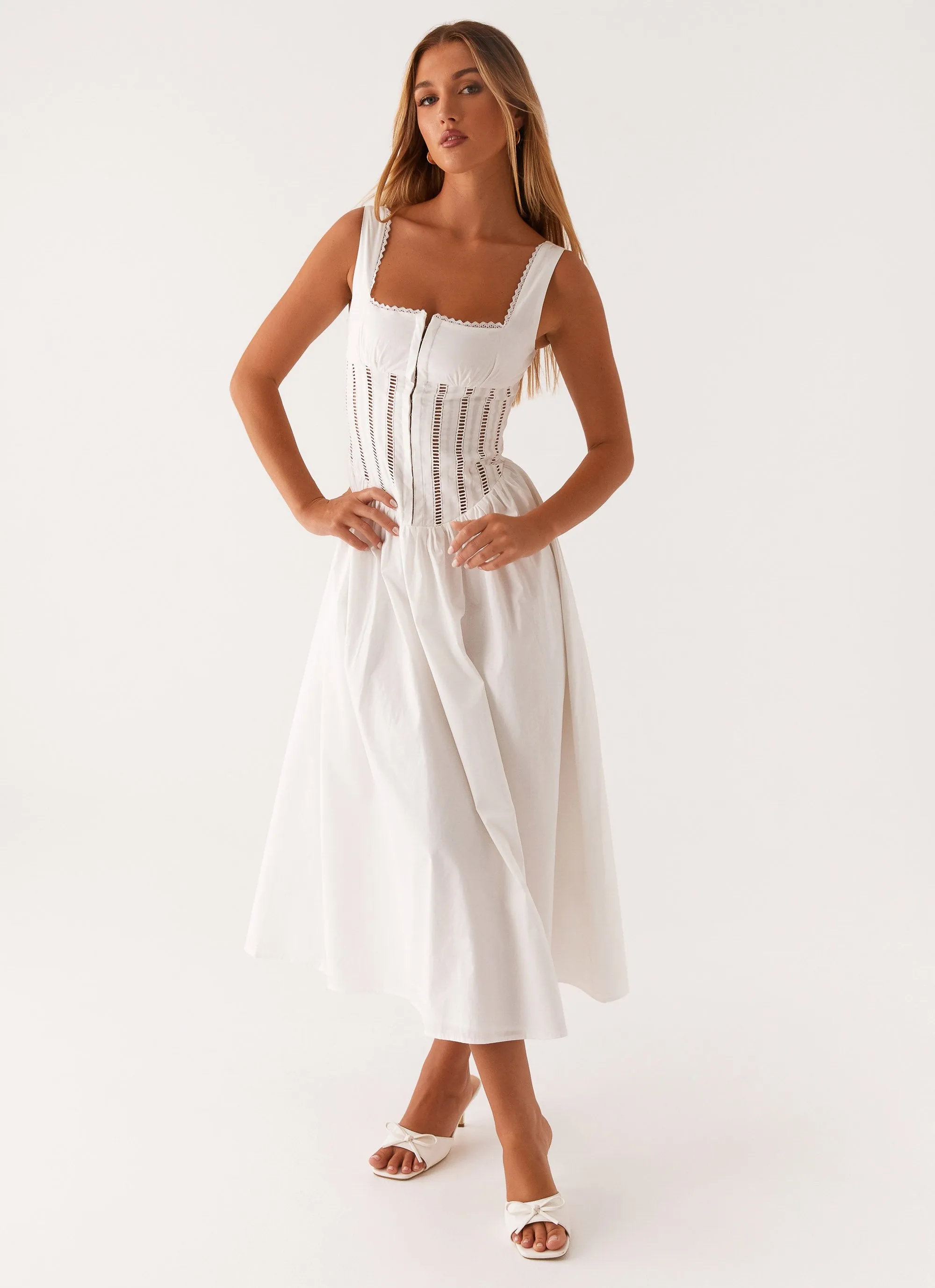 elegant design SeamlessConstruction Waiting On You Midi Dress - White