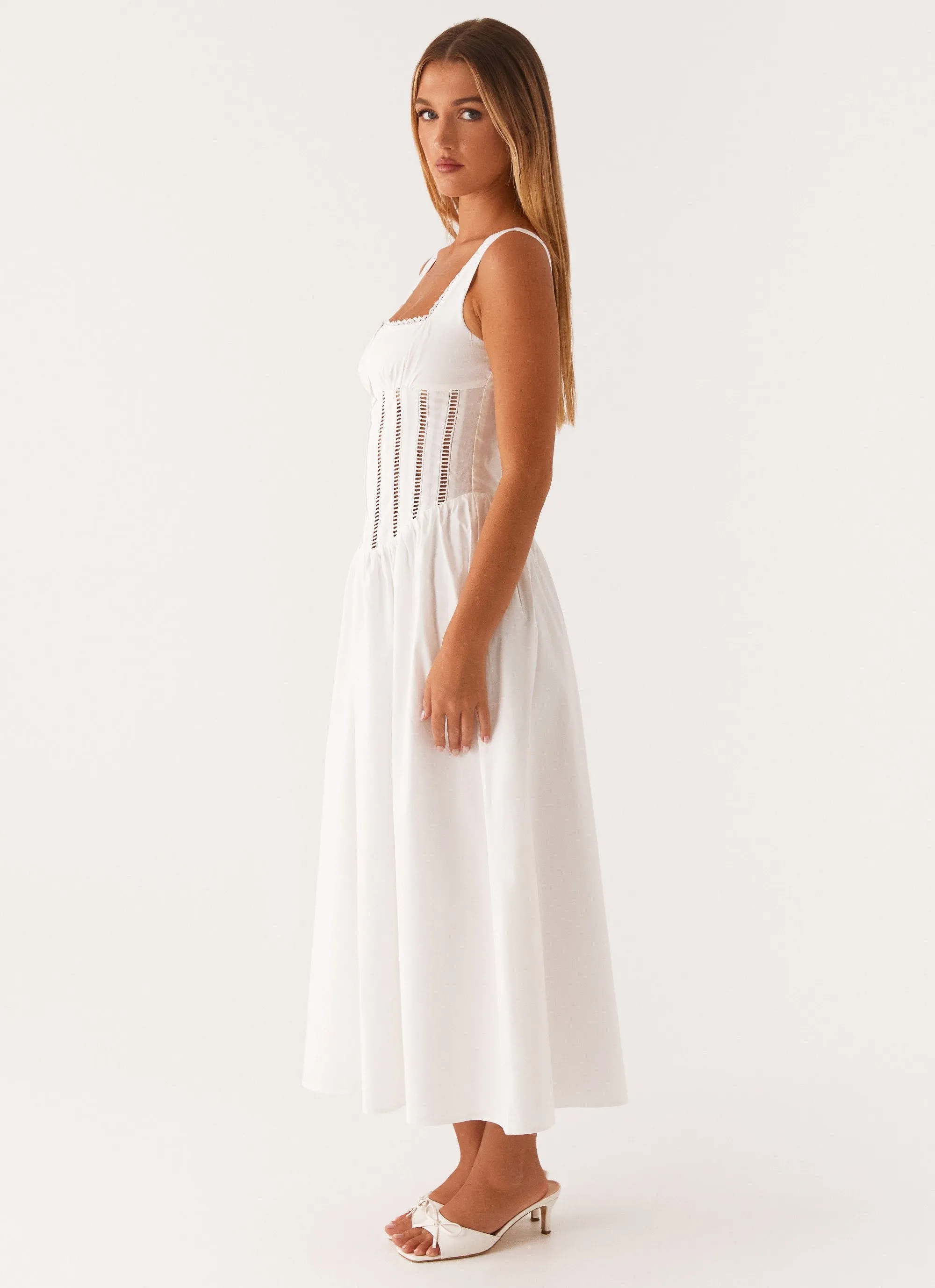 Waiting On You Midi Dress - White Satin Grace Dreamy Motion