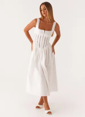 Waiting On You Midi Dress - White Feminine Cut Casual Vibes