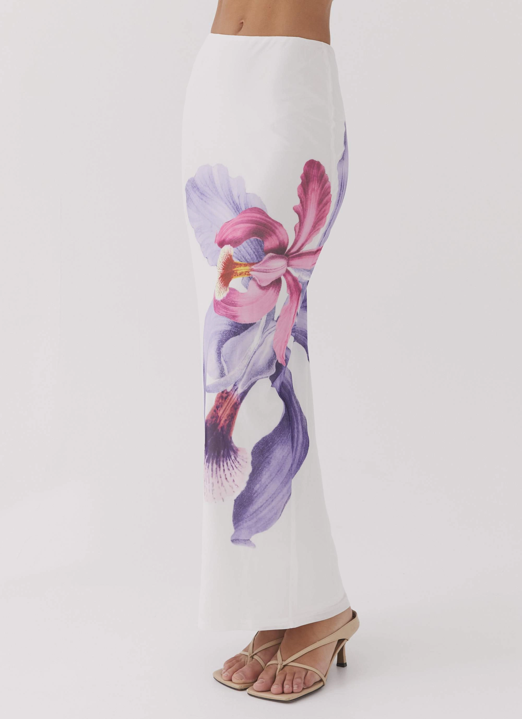 Waiting For Dawn Mesh Maxi Skirt - White Stretchable Design