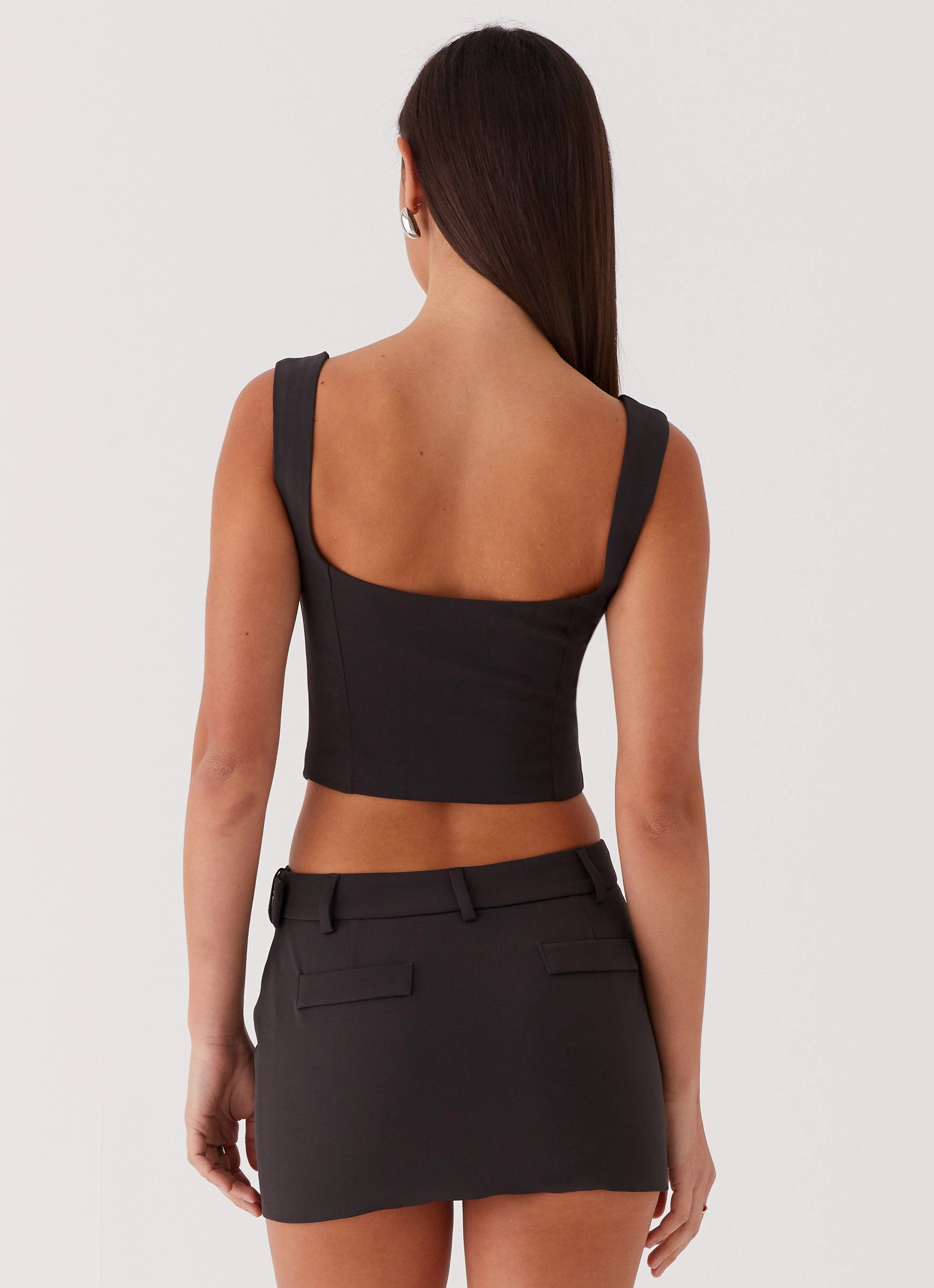 Walk On By Belt Top - Black BoxyCrop All Weather Performance Fabric