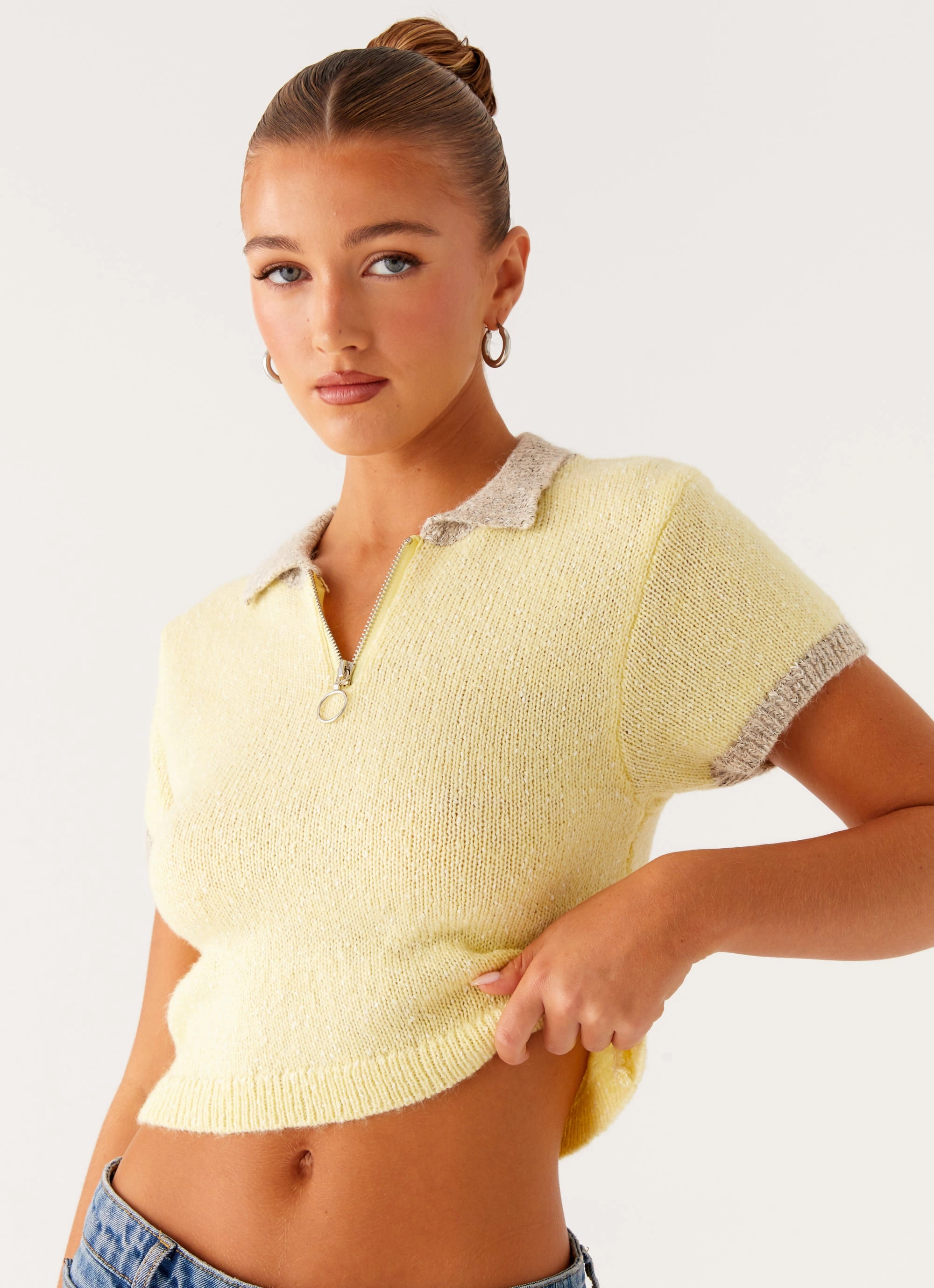 Walsh Knit Polo Top - Yellow Stretch Knit Material