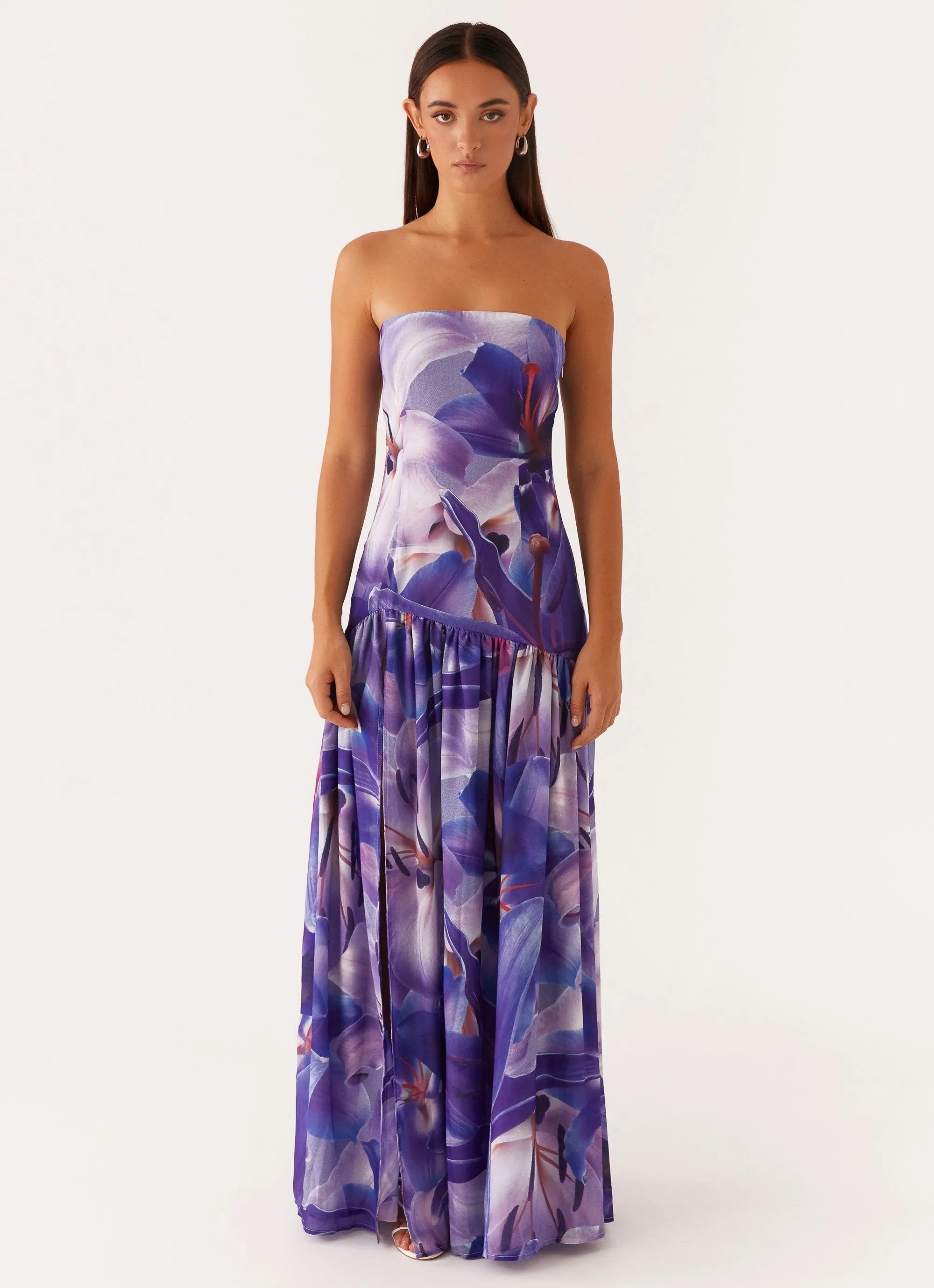 Eden Strapless Maxi Dress - Purple White Lilly EasyCareMaterial Sophisticated Comfort