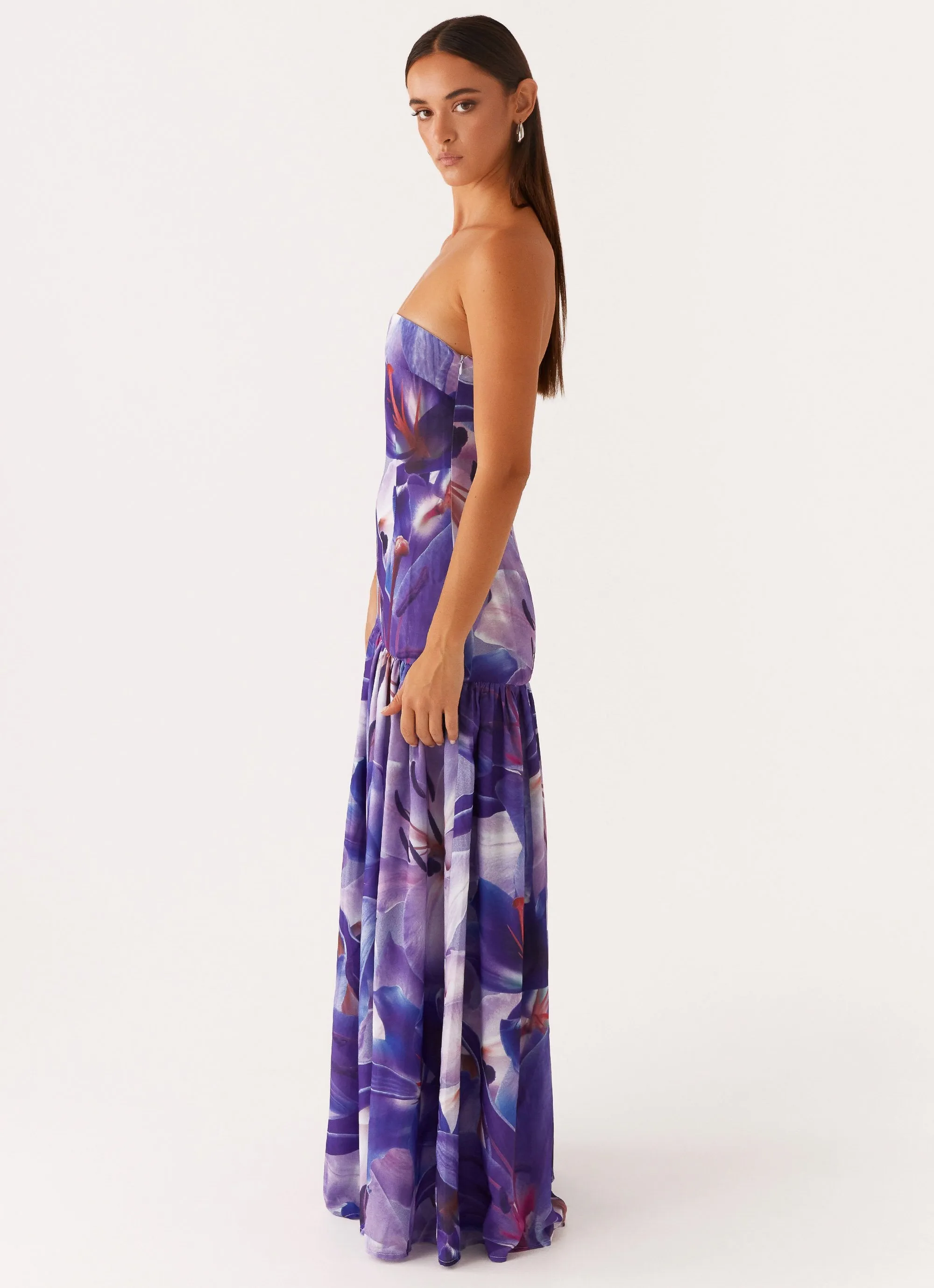 Eden Strapless Maxi Dress - Purple White Lilly Contemporary Layer