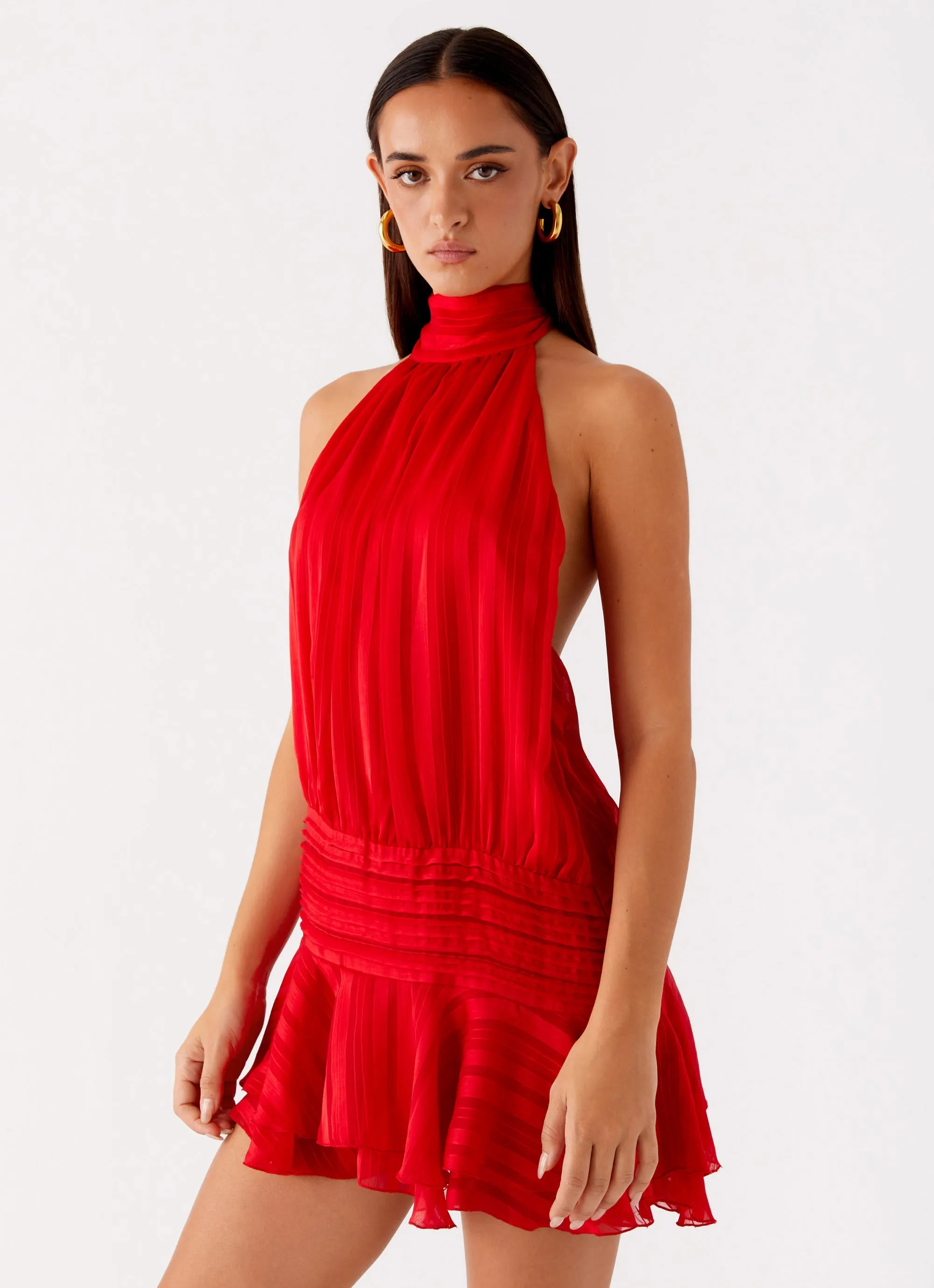 Willow Chiffon Mini Dress - Red Effortless Elegance