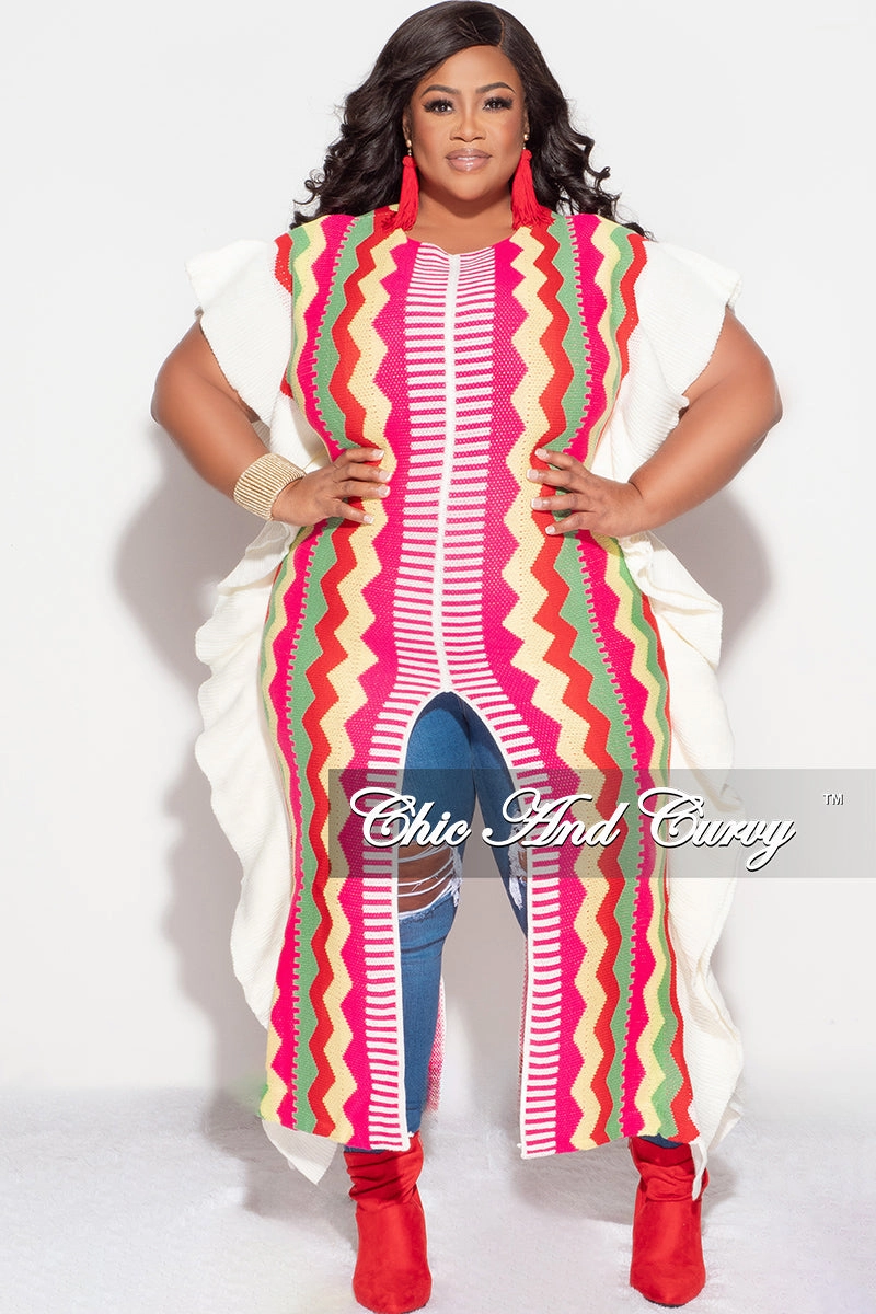 Unisex style Final Sale Plus Size Moroccan Dress/Top in Pink & Red Zig Zag Print