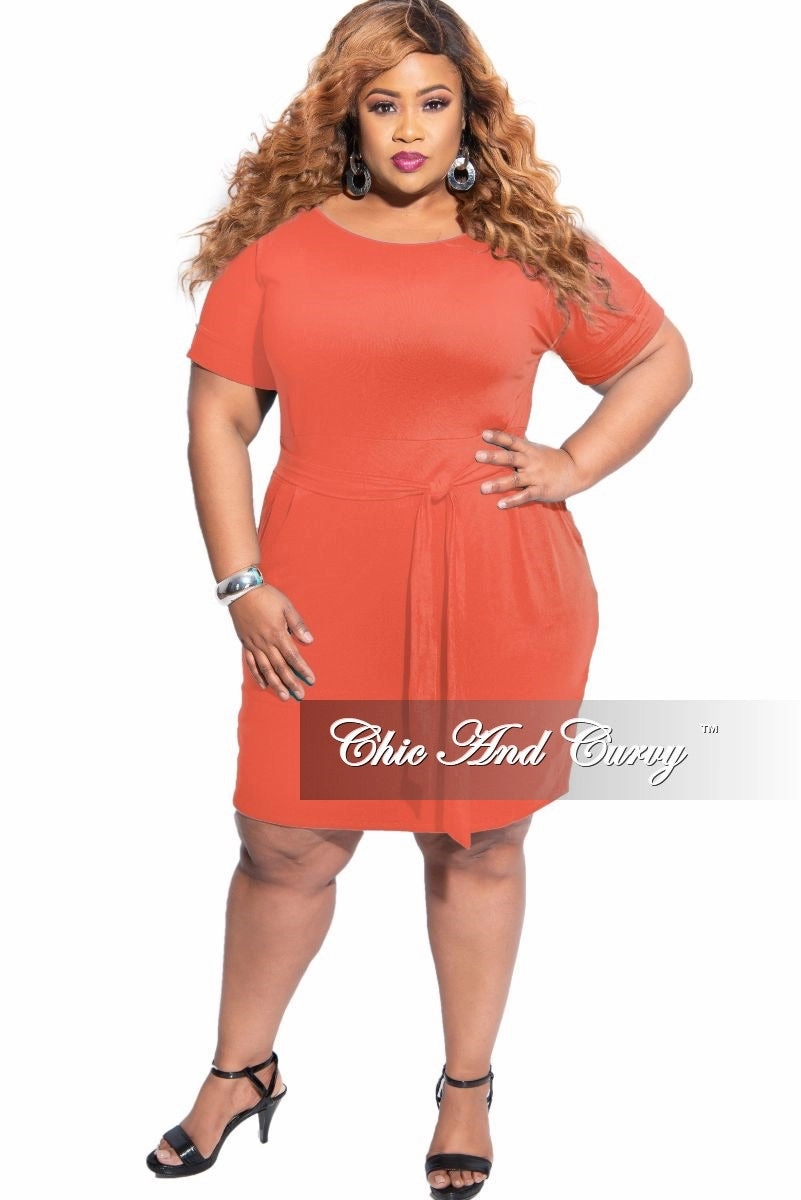 Final Sale Plus Size Rolled Sleeve Tie Dress in Ash Copper Breathable activewear