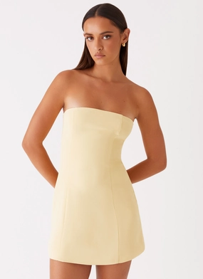 Ayanna Strapless Mini Dress - Yellow Sheer Panel