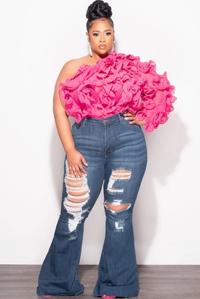 Final Sale Plus Size Distressed Dark Denim Jeans ElasticWaist