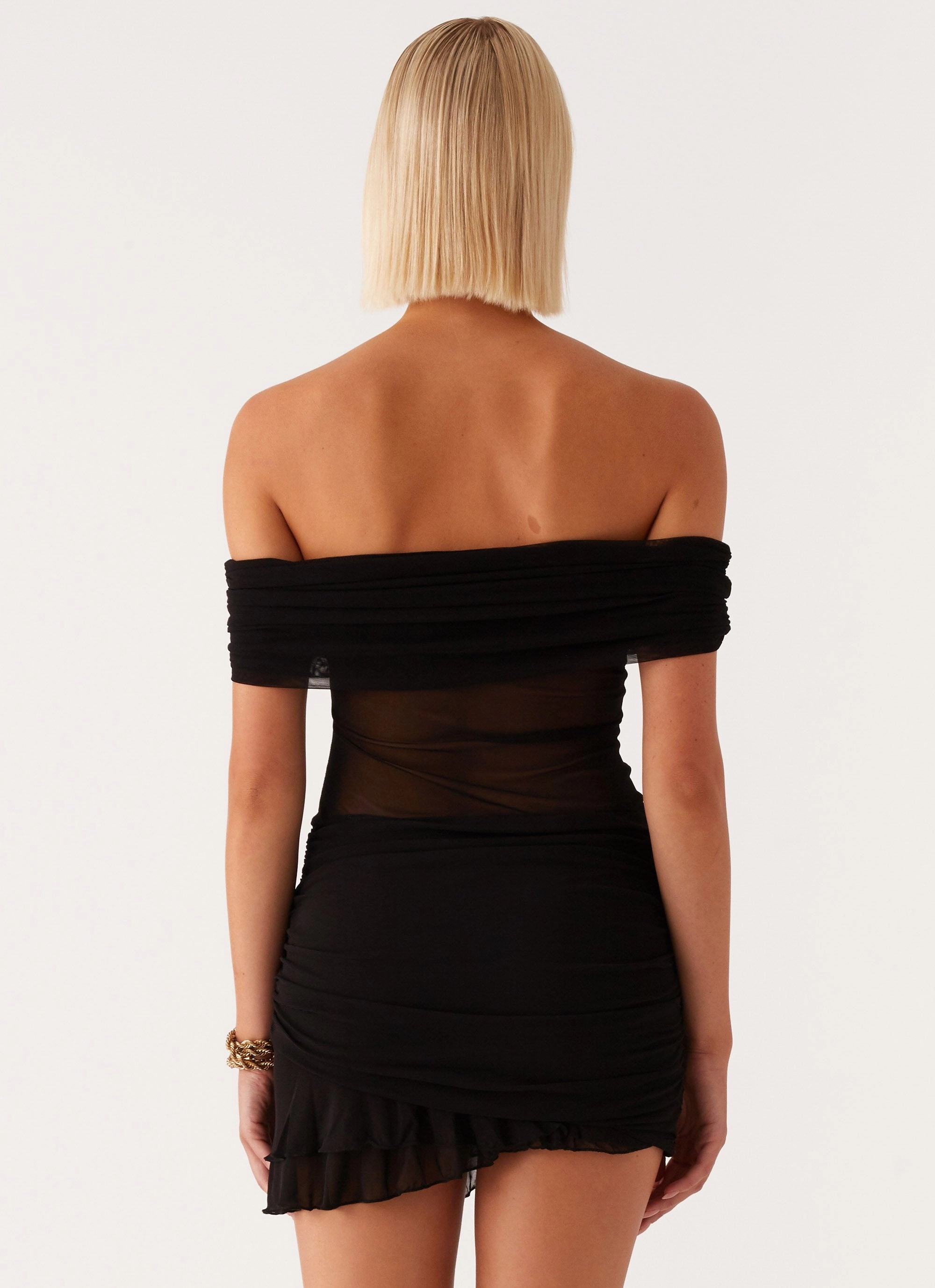 Nelly Off Shoulder Mini Dress - Black Festive Wear Sunset Scene