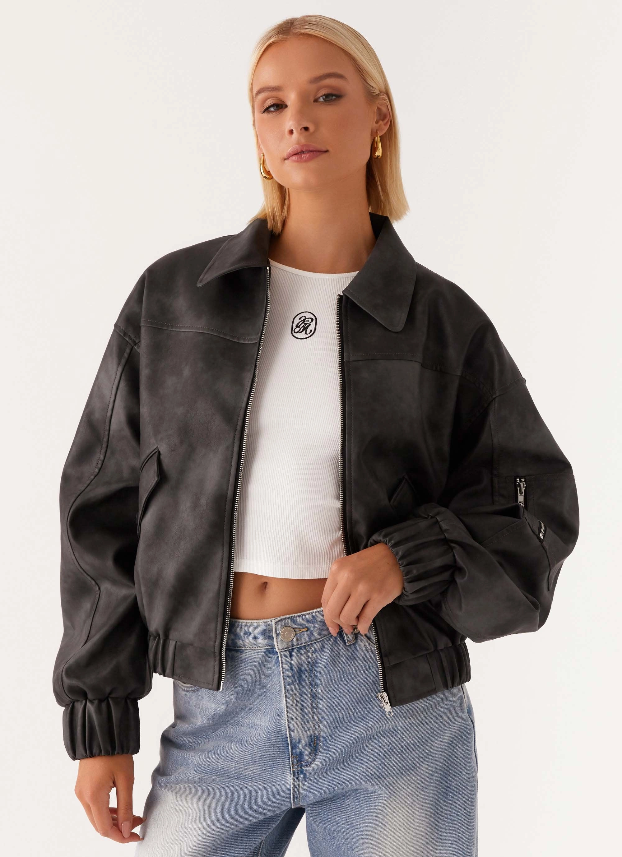 Washington Bomber Jacket - Black DoubleLayered Collar