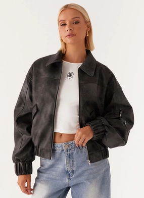 Washington Bomber Jacket - Black DoubleLayered Collar
