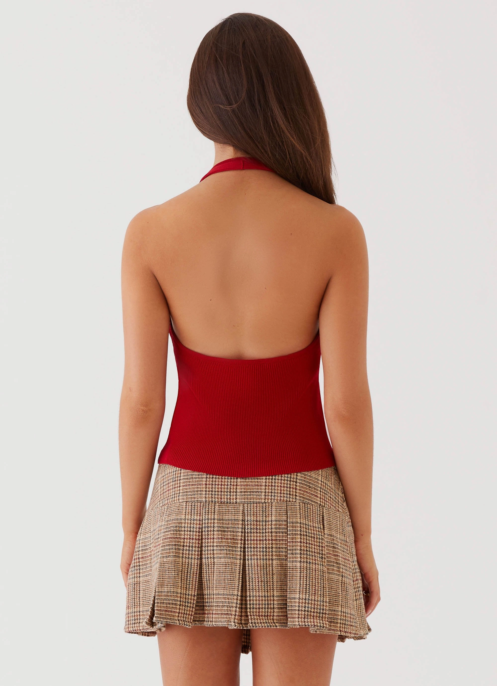 RecycledPolyesterBlend BondedHemline Bettie Knit Halter Top - Red