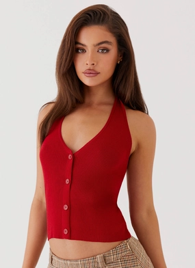 Bettie Knit Halter Top - Red StaticResistant Material StretchableKnit