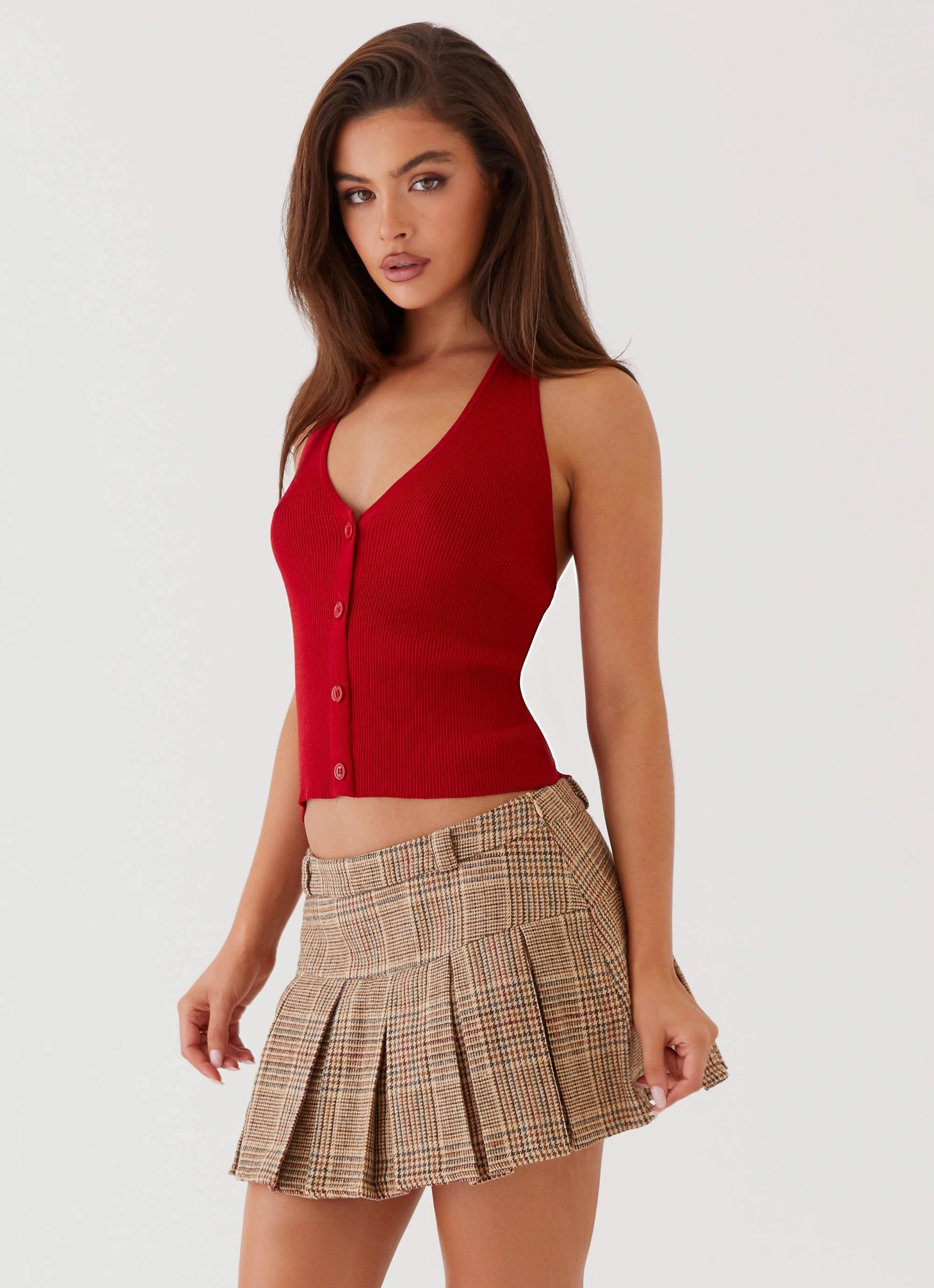 Summer Blouse Bettie Knit Halter Top - Red