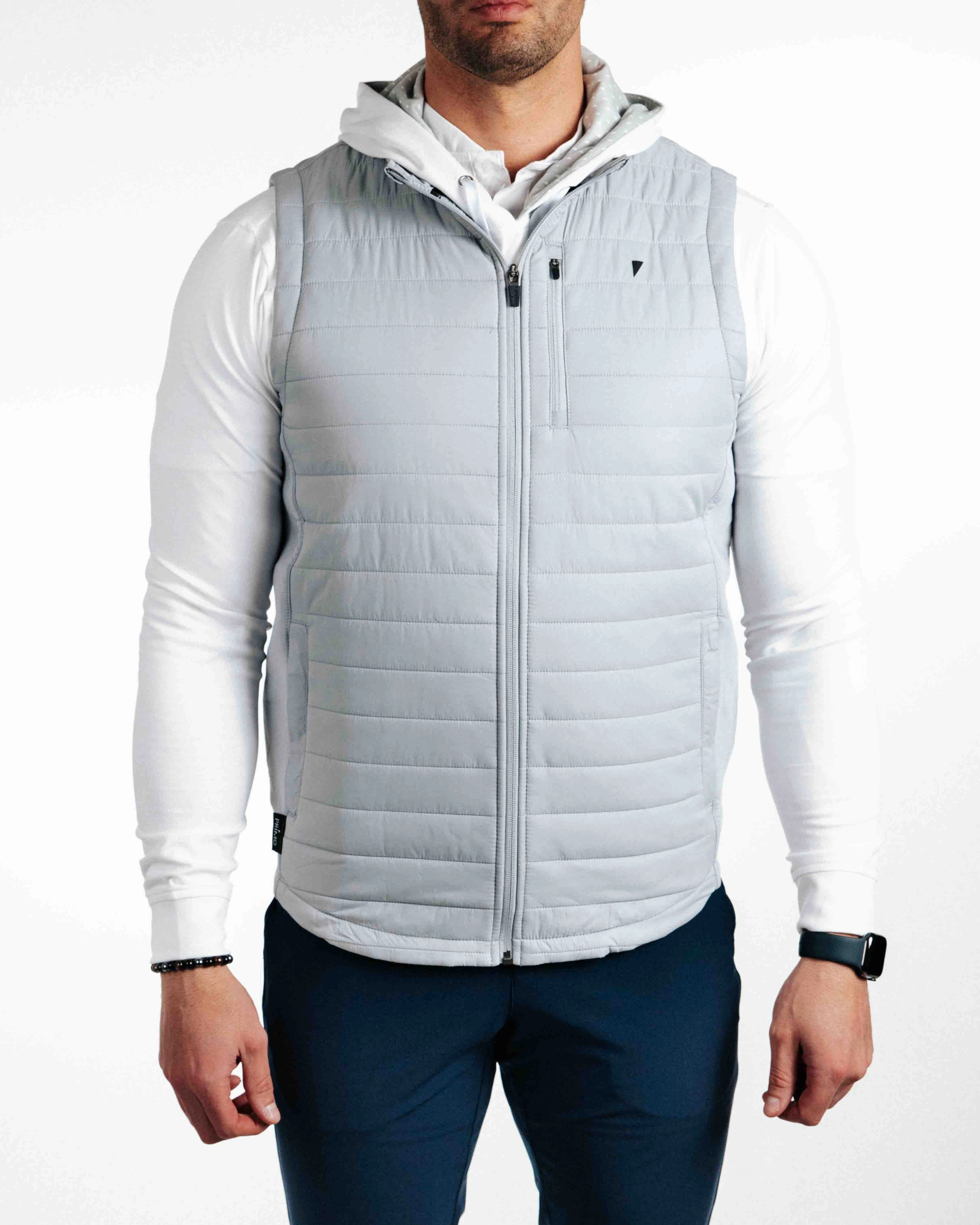 Light Gray Puff Vest Warm Layers Odor Resistant Fabric