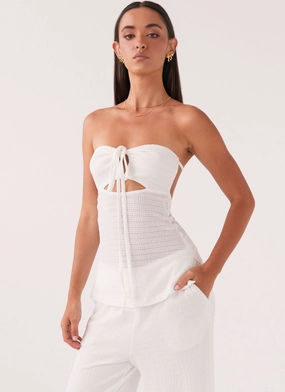 Canvas Make Chill Day Layer Jadey Strapless Waffle Top - White
