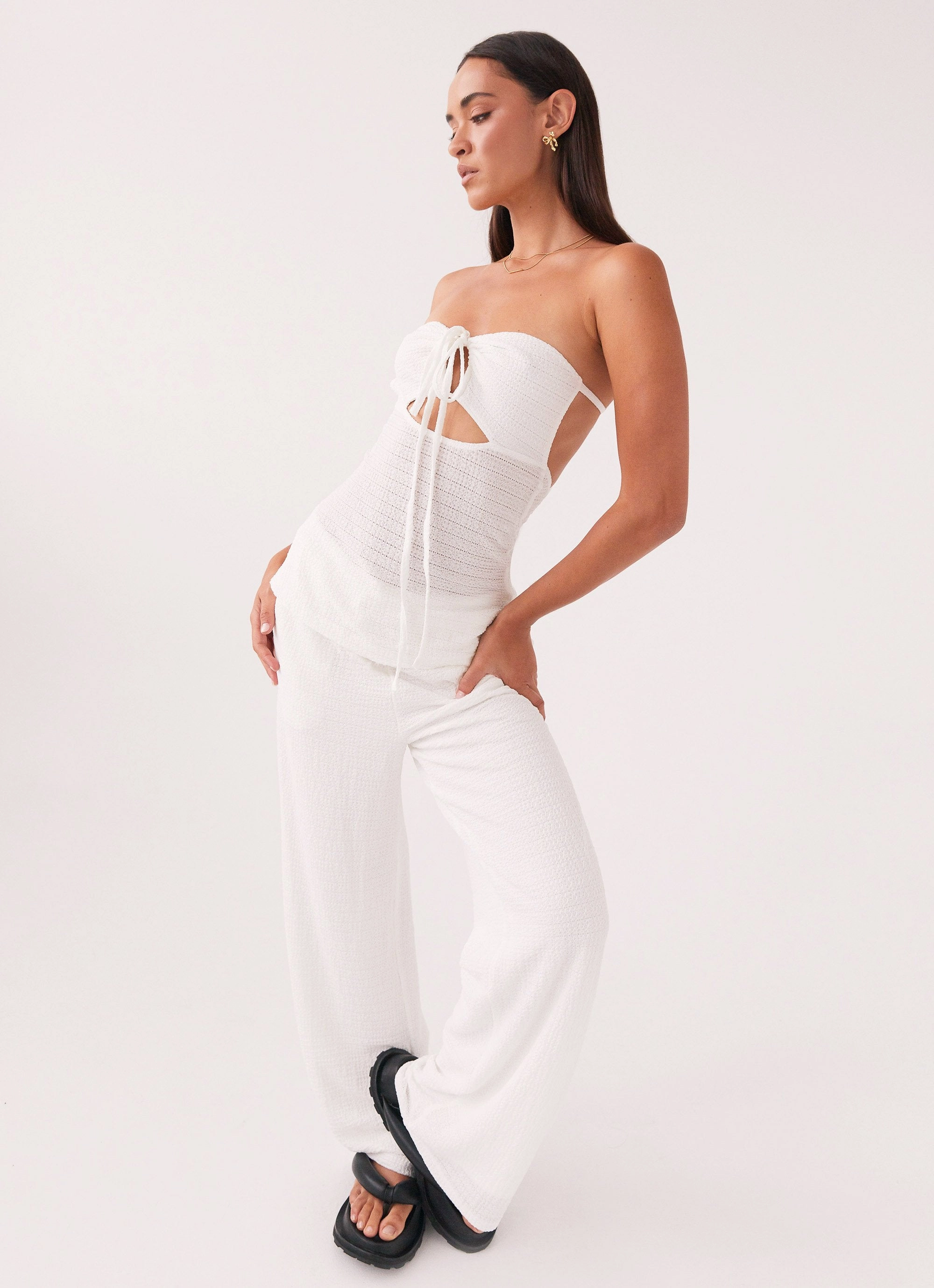 Jadey Strapless Waffle Top - White snag resistant