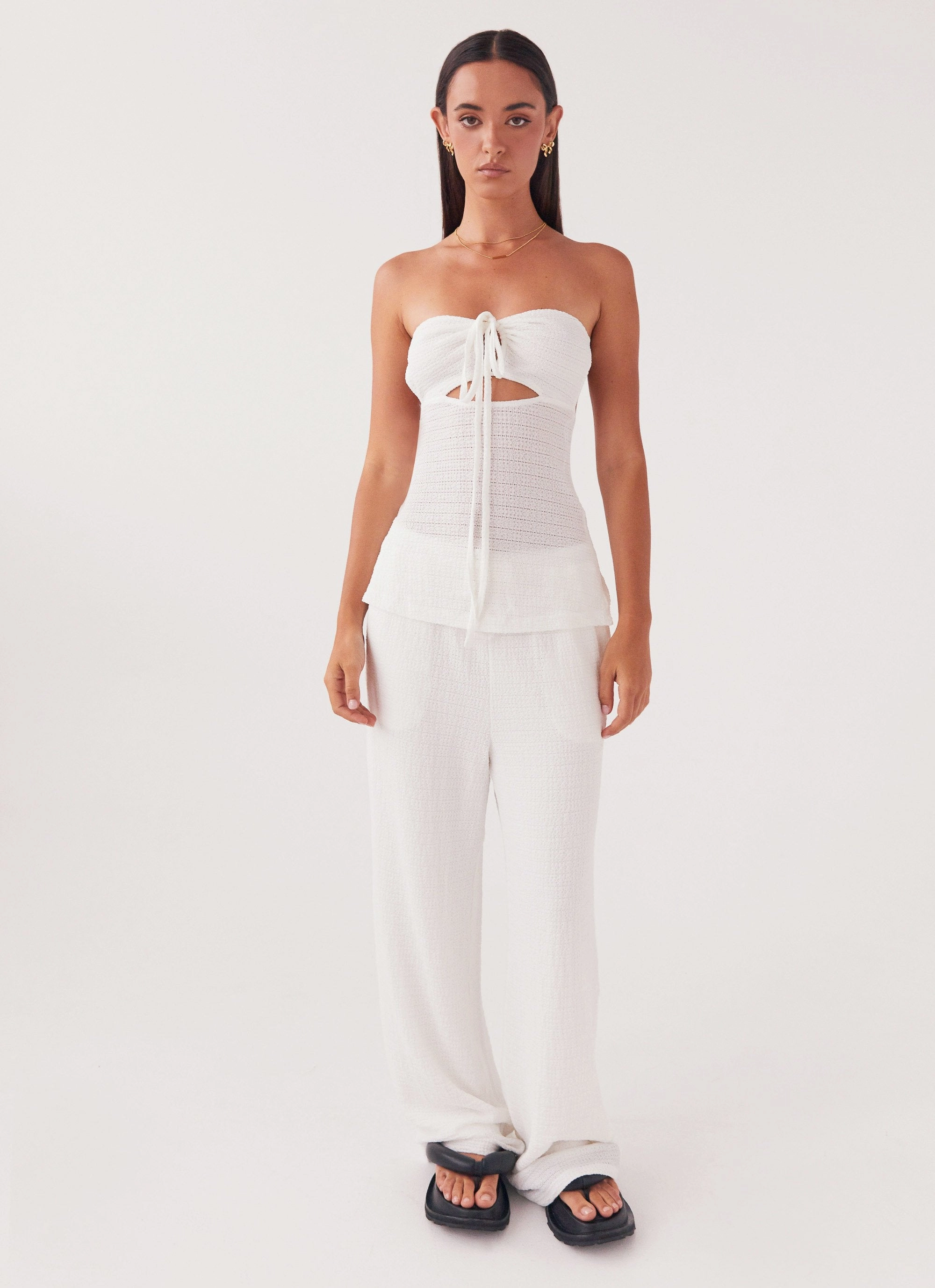 Jadey Strapless Waffle Top - White Bonded Fabric