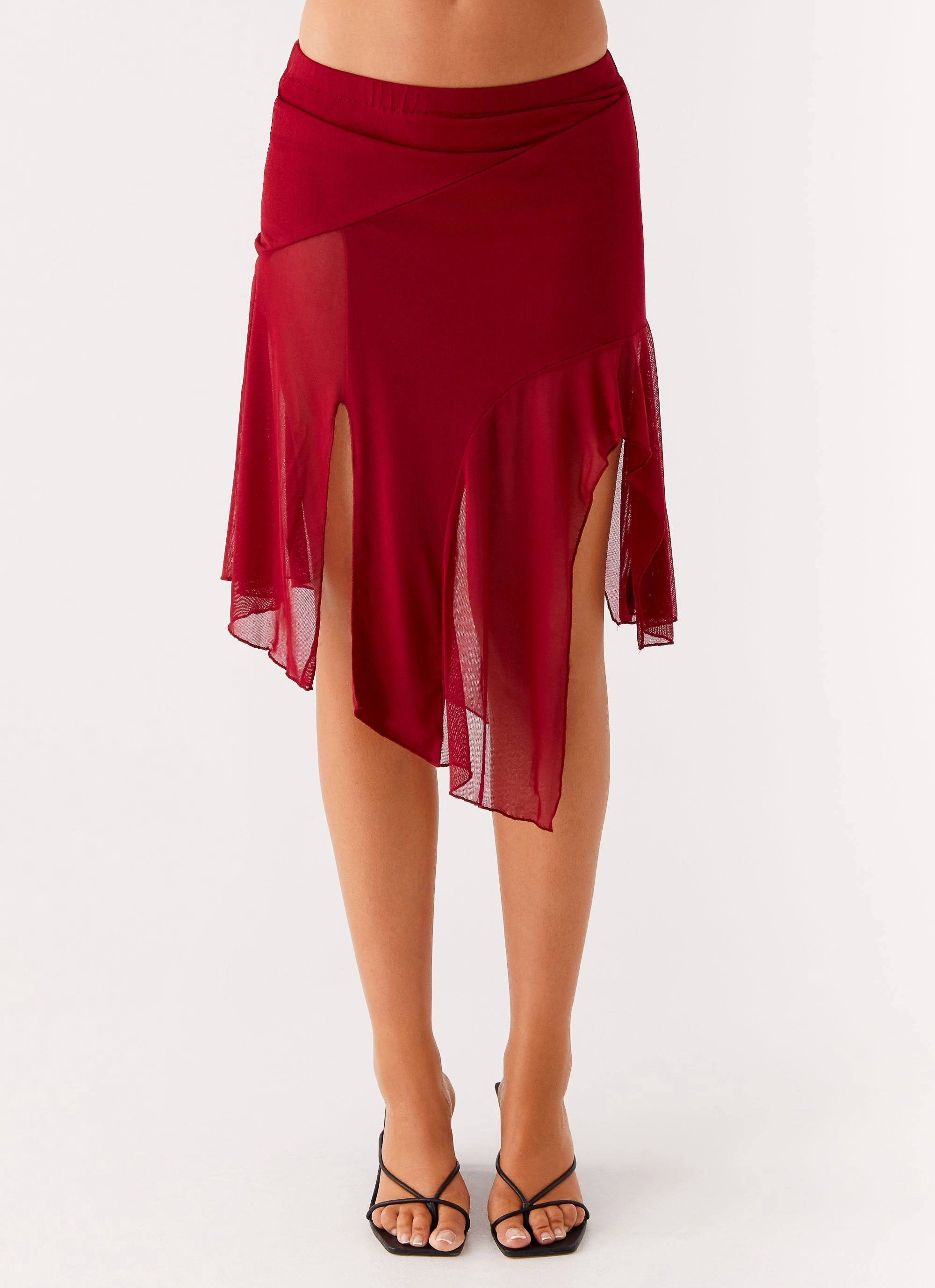 Sleek lines Anthea Mesh Midi Skirt - Red