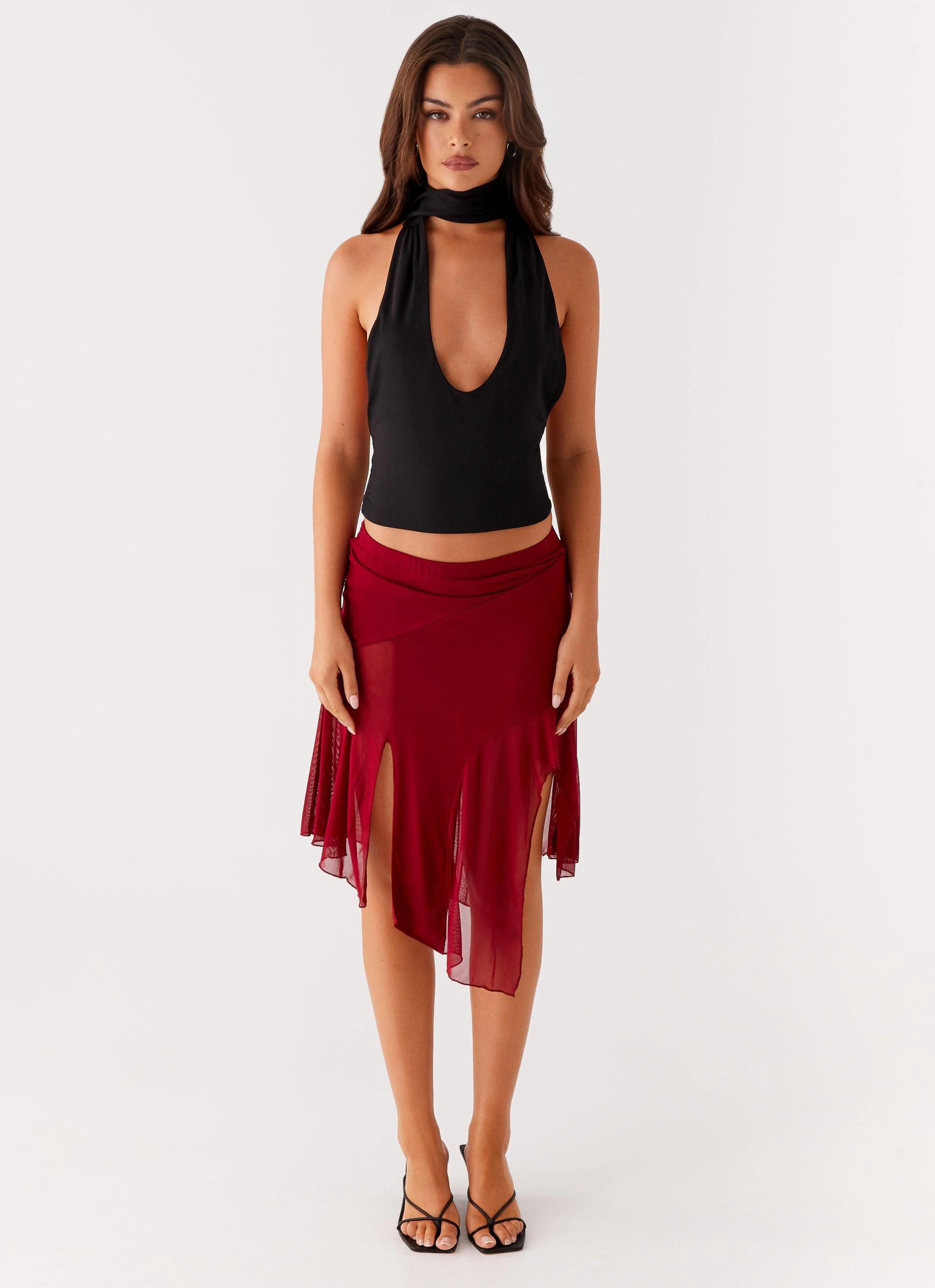 Weekend Comfort Refined fit Anthea Mesh Midi Skirt - Red