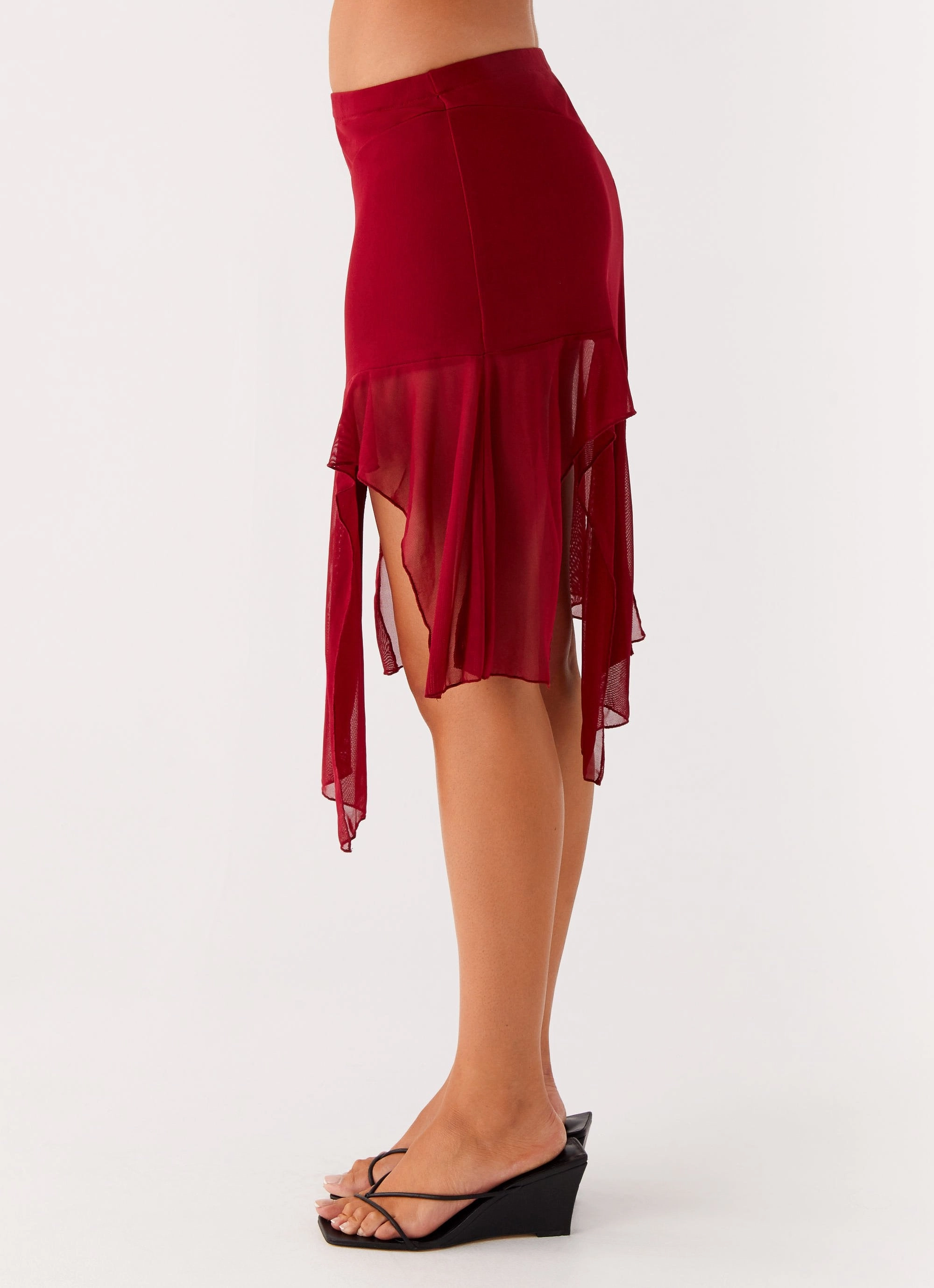 Comfy Design Anthea Mesh Midi Skirt - Red