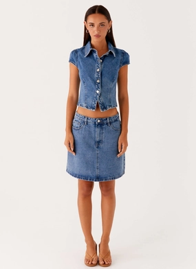 Soft Comfort Quick Access Stella Low Rise Mini Skirt - Blue