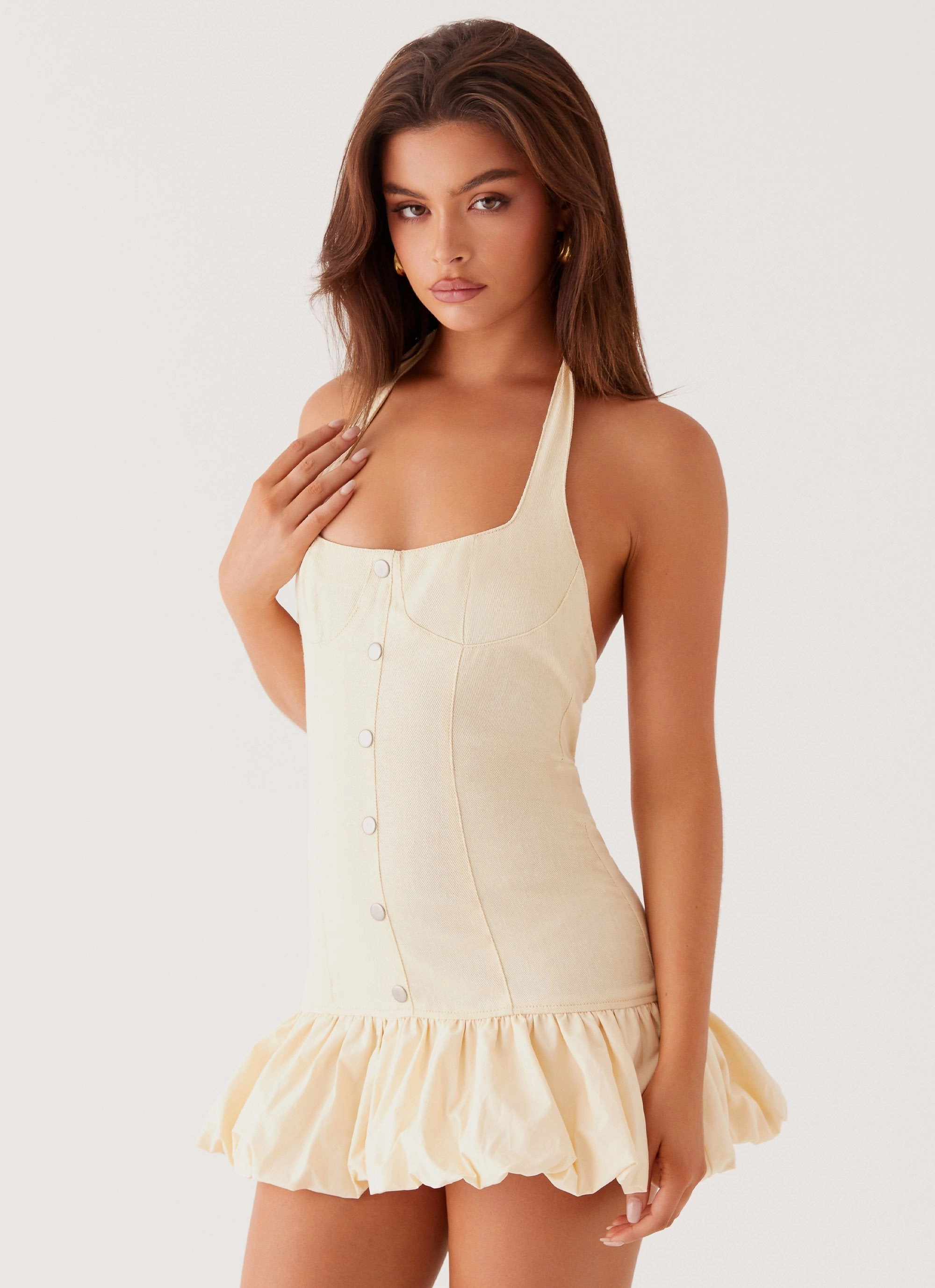 Pretty Glow Georgina Denim Mini Dress - Antique
