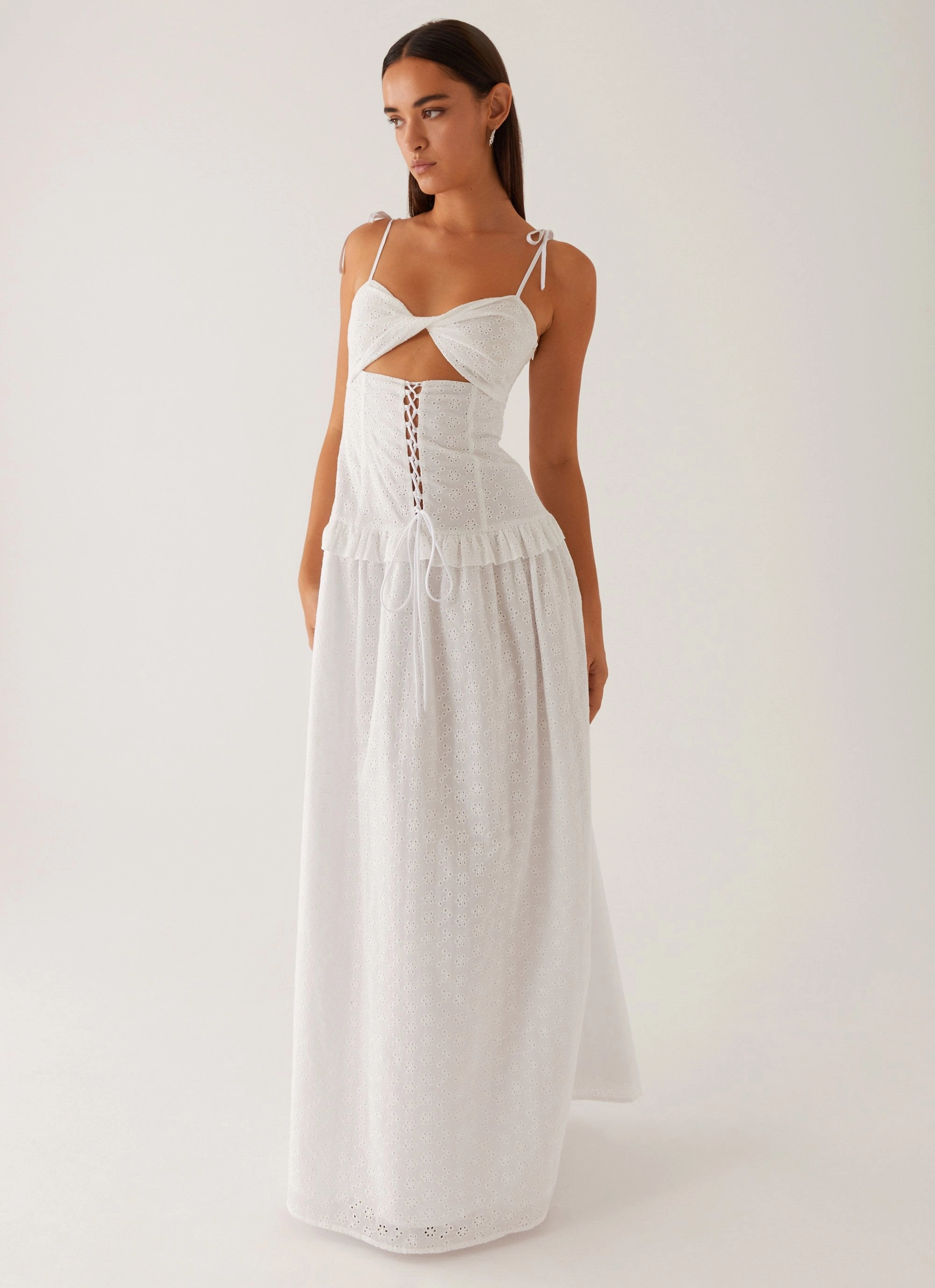 Drawstring-Waist Reveria Twist Maxi Dress - Ivory