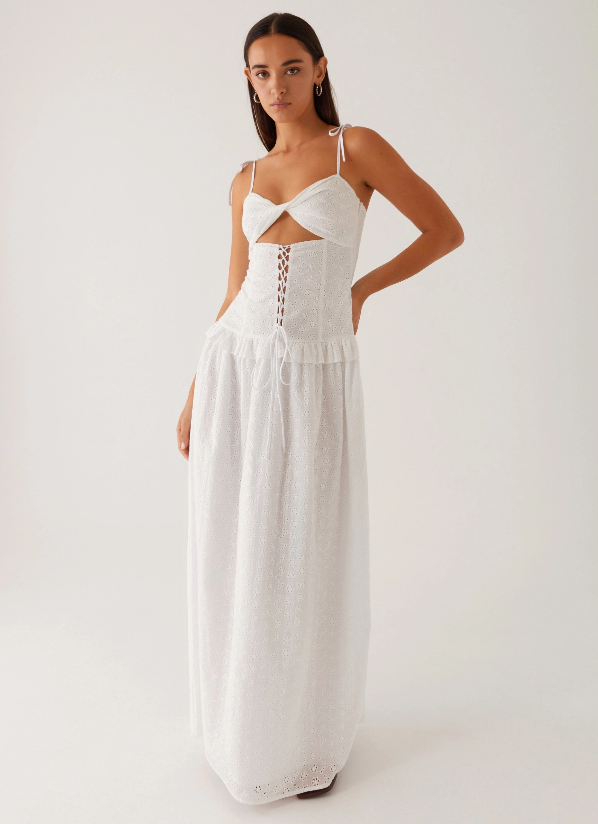 Elegant Layering Soft Colorway Reveria Twist Maxi Dress - Ivory