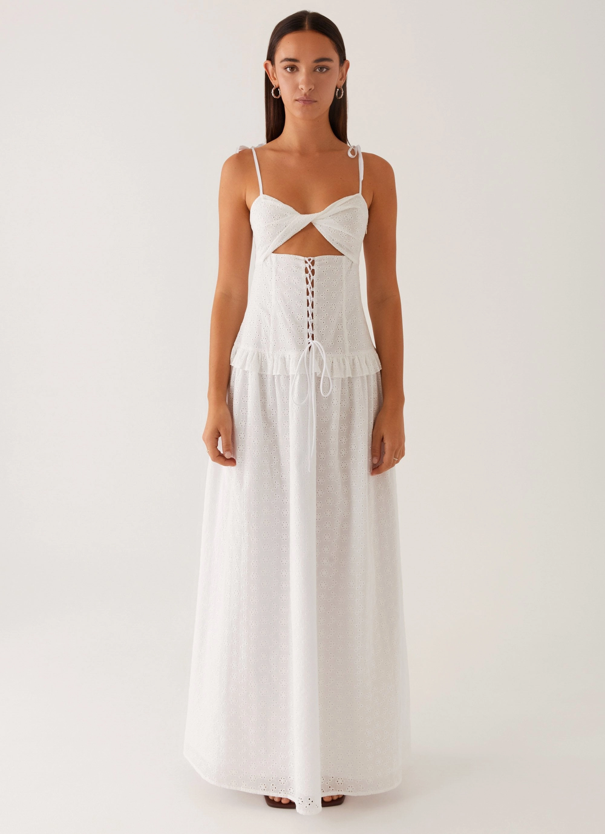 Feminine empire waist dress Elegant Finish Reveria Twist Maxi Dress - Ivory