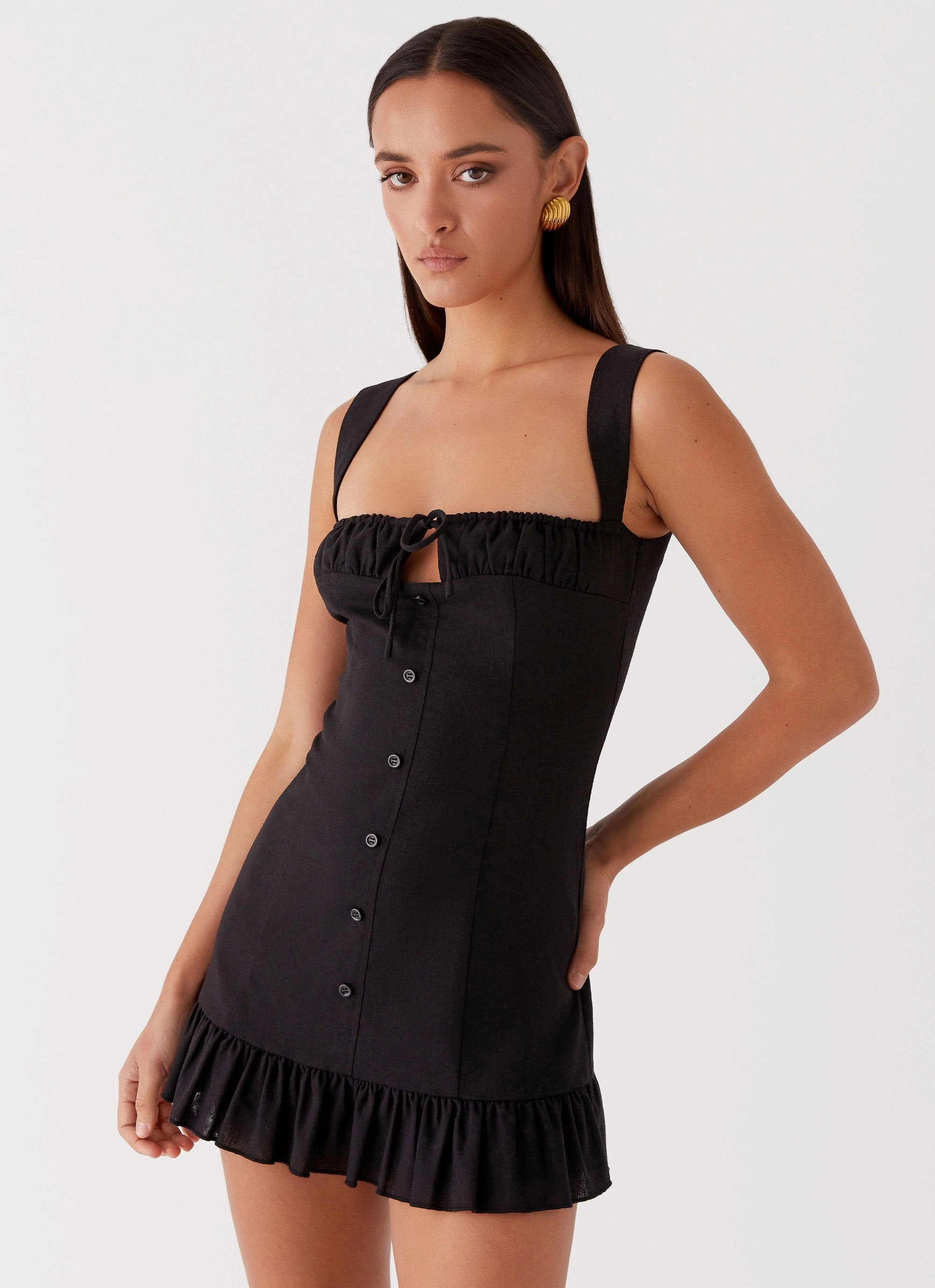 Kamielle Frill Mini Dress - Black Fresh Color Evening Tone